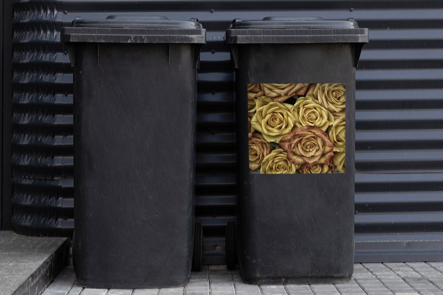 - Mülleimer-aufkleber, Wandsticker Gold Blumenstrauß (1 St), - MuchoWow Container, Rosen Abfalbehälter Mülltonne, Sticker,