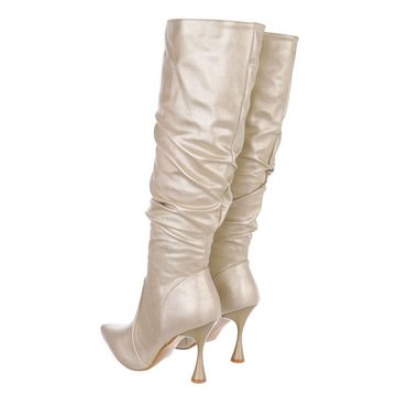 Ital-Design Damen Elegant High-Heel-Stiefel Pfennig-/Stilettoabsatz High-Heel Stiefel in Gold