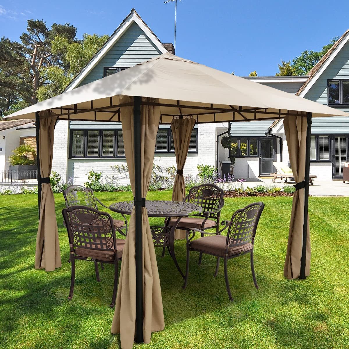 Sekey Pavillon Gartenpavillon 300x300 cm Partyzelt Gartenzelt, mit 4 Seitenteilen, mit 4 Seitenteilen, Wasserdicht, Windfest, Sonnenschutz, Seitenteile mit Reißverschluss