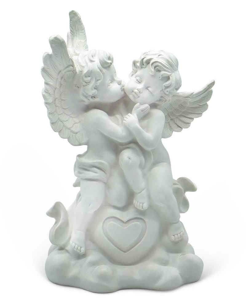 Feinknick Engelfigur Mit Herz, großes Engelpaar 25 cm aus hochwertigem Marmorit in weiß