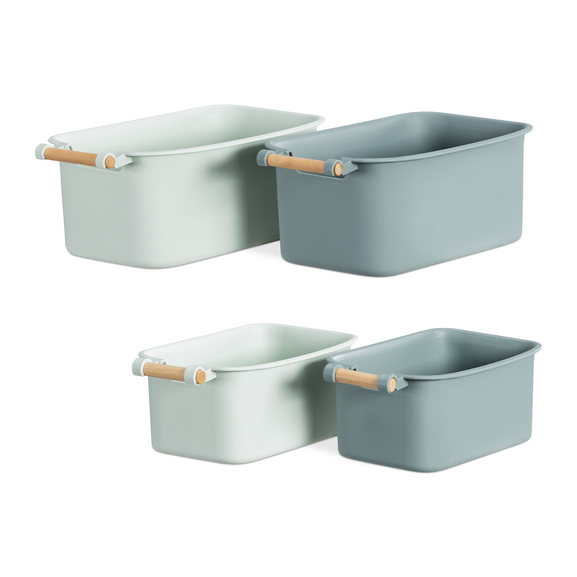 Navaris Aufbewahrungsbox, 4x Aufbewahrungsbox Aufbewahrungskiste mit  Holzgriff - Box Organizer zur Aufbewahrung aus Kunststoff - Kiste Behälter  für Badezimmer Küche