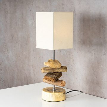 Levandeo® Nachttischlampe, Tischlampe 15 x 50 x 15 cm Treibholz Tischleuchte Holz Lampe Teakholz