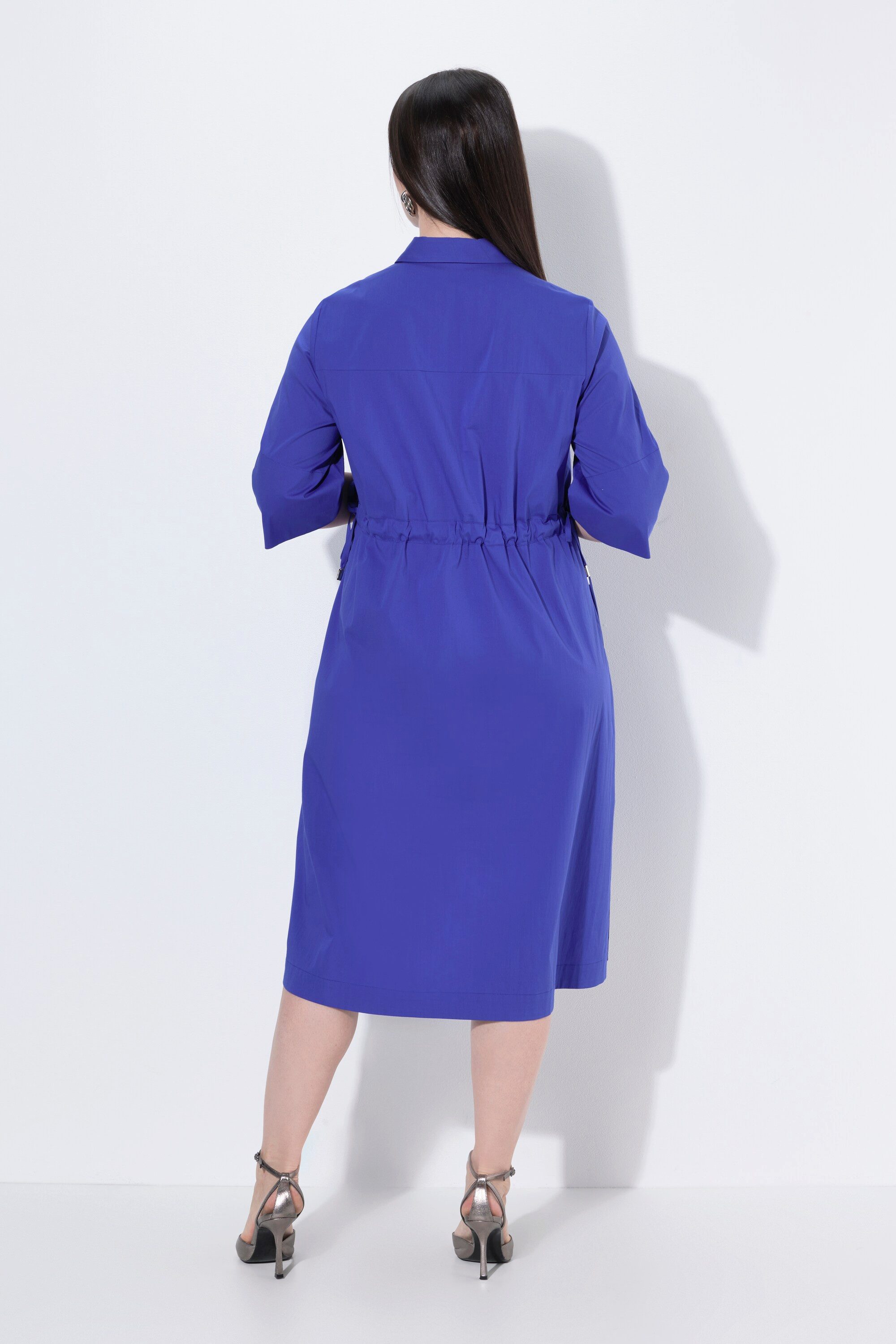 Ulla Popken Midikleid Midikleid Silber-Details A-Linie Hemdkragen