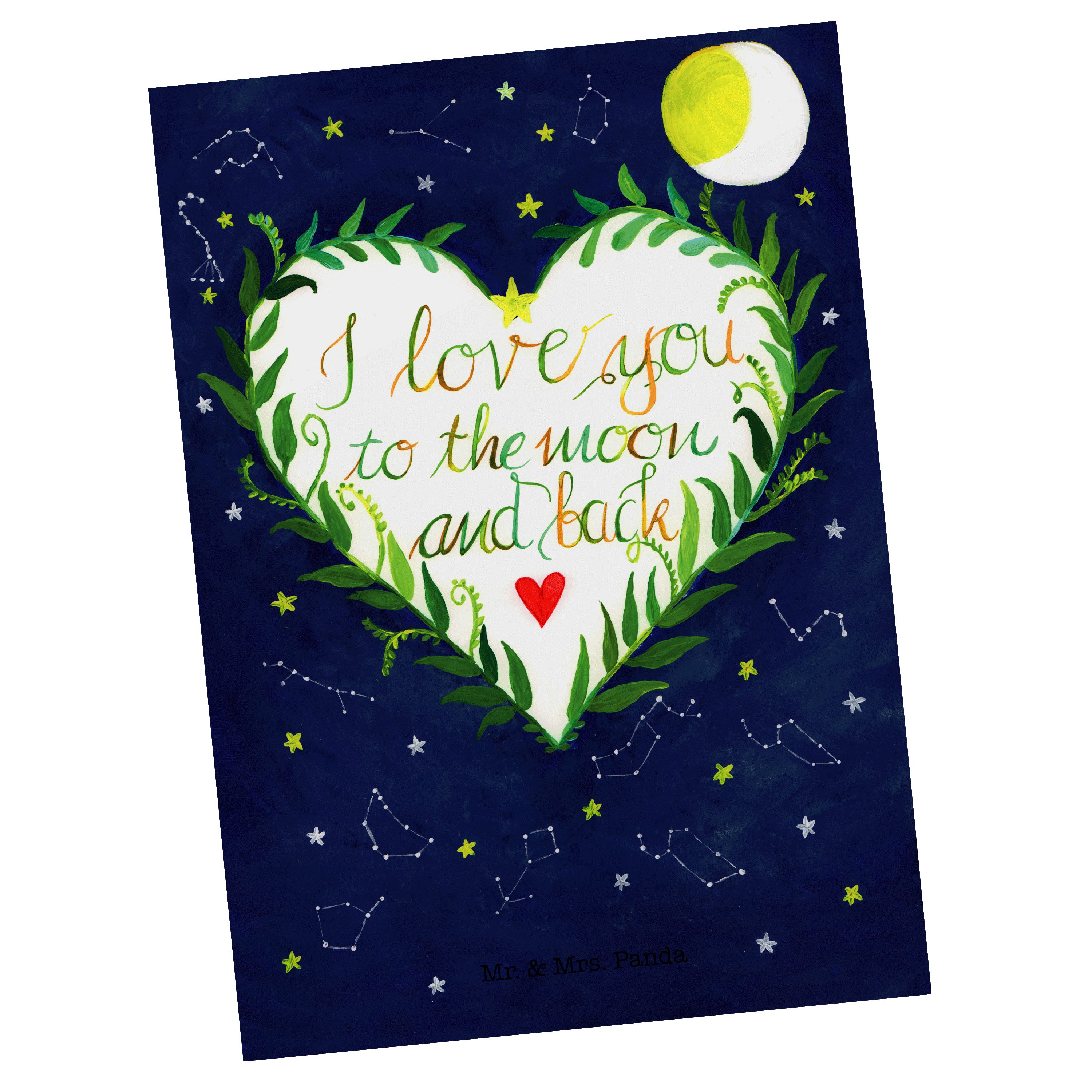 Mr. & Mrs. Panda Postkarte Love u to the moon & back - Geschenk, Frühlings Deko, Dankeskarte, So