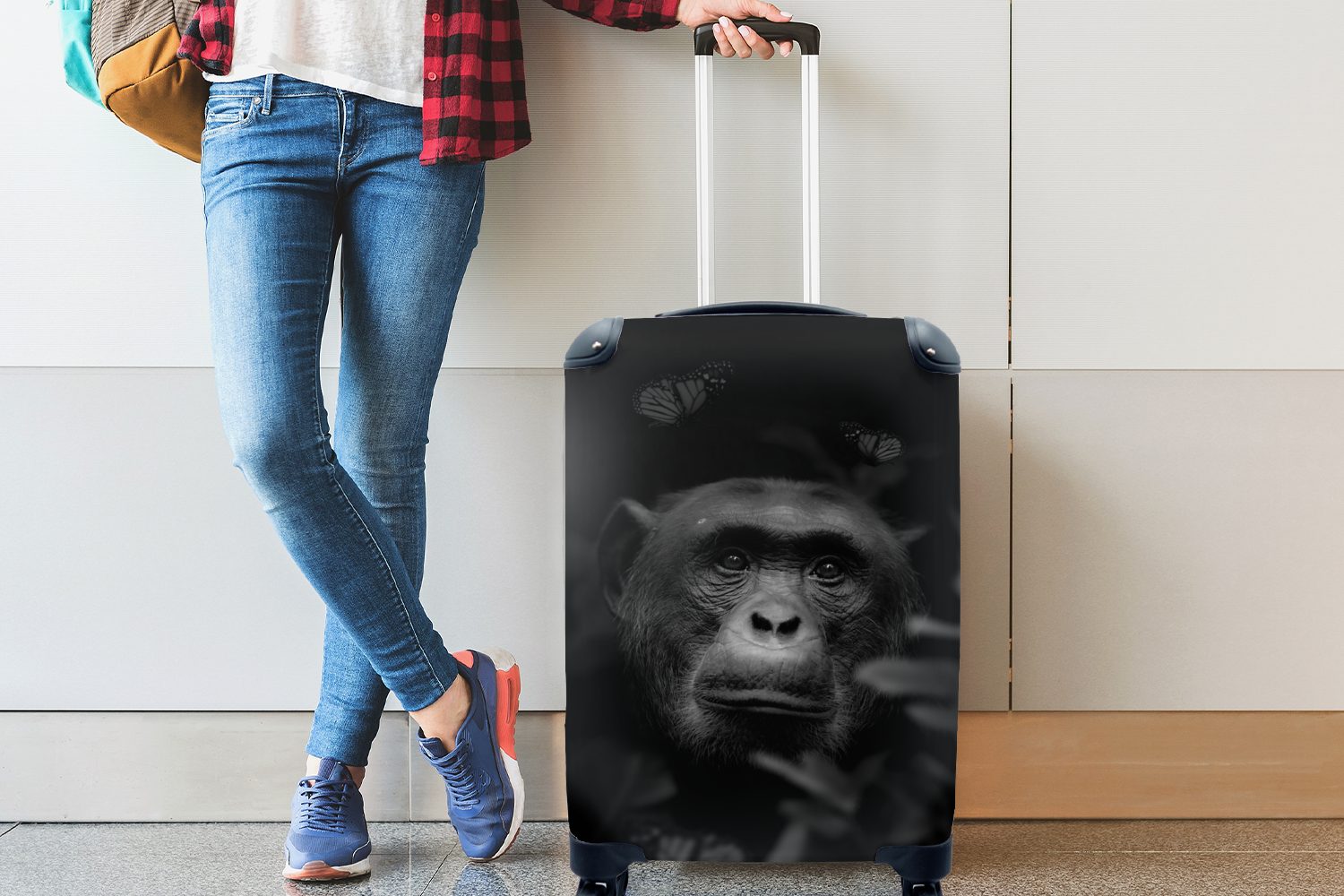MuchoWow Handgepäckkoffer Porträt für Schmetterlingen Reisekoffer eines im Affen Ferien, Reisetasche und, Dschungel schwarz - Trolley, mit 4 rollen, Rollen, Handgepäck mit
