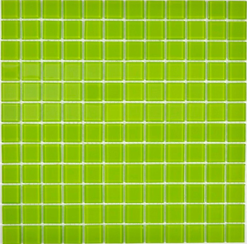 Mosani Mosaikfliesen Glasmosaik Crystal Mosaikfliesen grün glänzend / 10 Matten