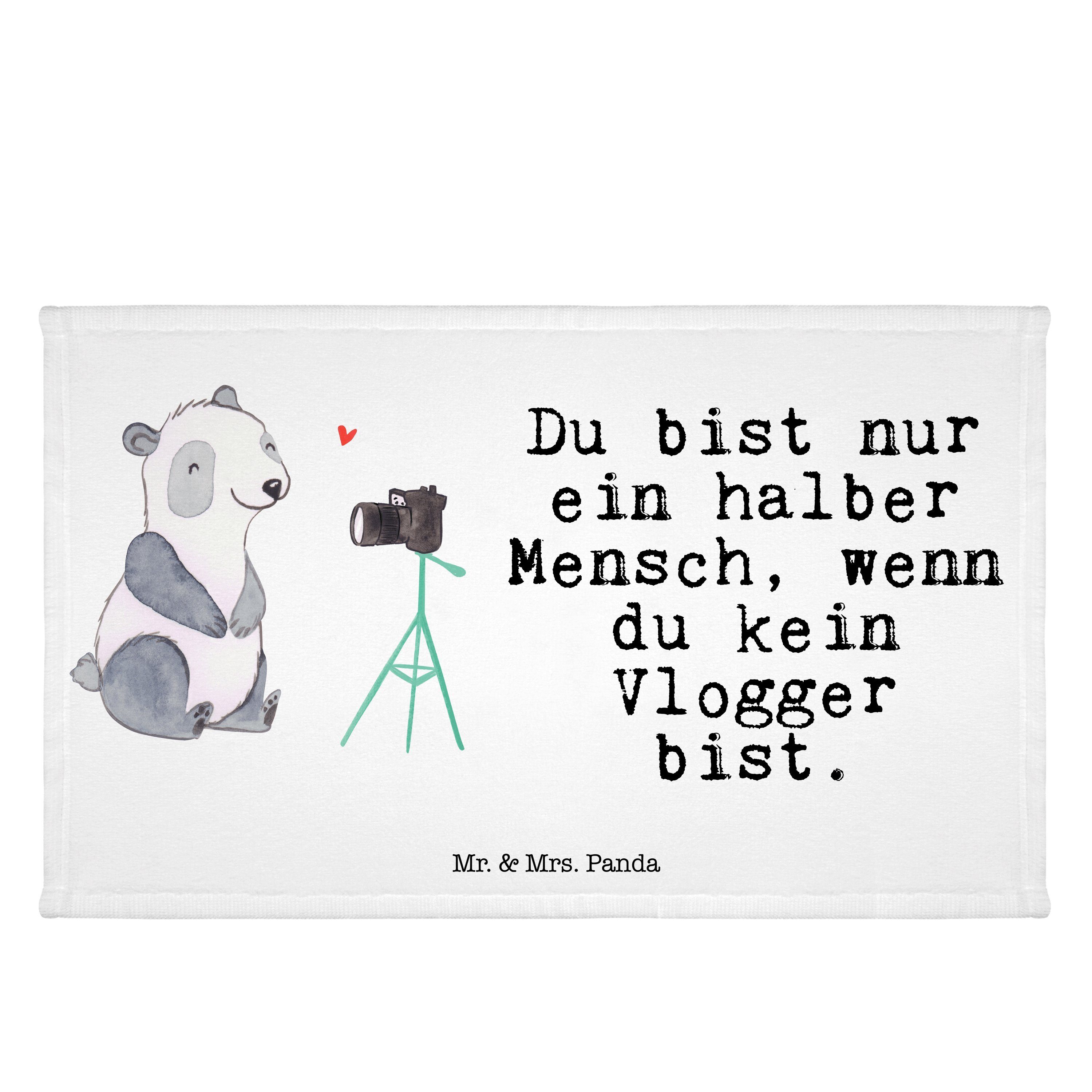 Mr. & Mrs. Panda Handtuch Vlogger mit Herz - Weiß - Geschenk, Kinder Handtuch, Sport Handtuch, (1-St)
