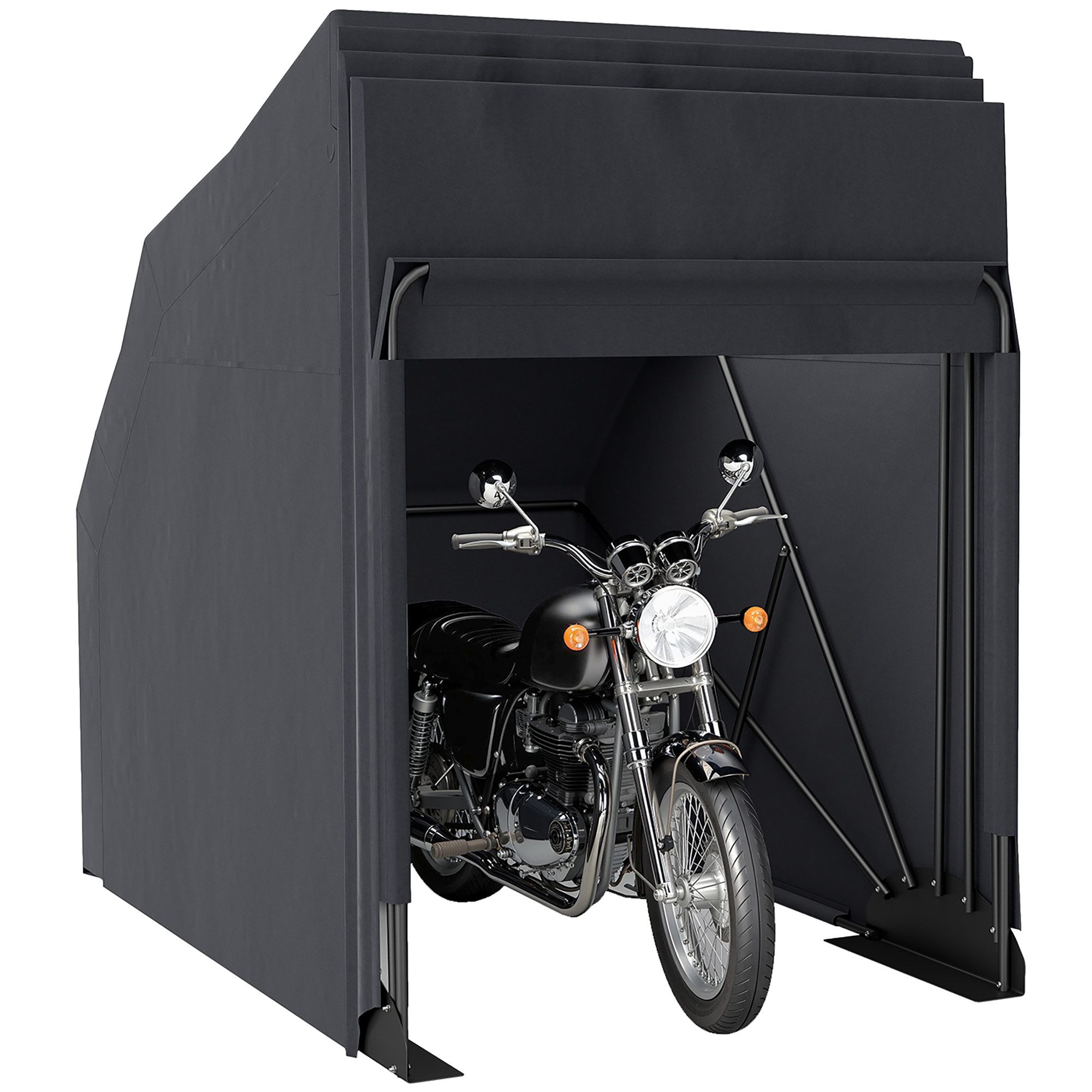 Outsunny Faltgarage mit Fenster, wasserdicht (faltbar Outdoor Motorradabdeckung, 1-St., Motorrad Abdeckplane), für 2 Motorräder Motorroller 345cm x 135cm x 191cm Schwarz
