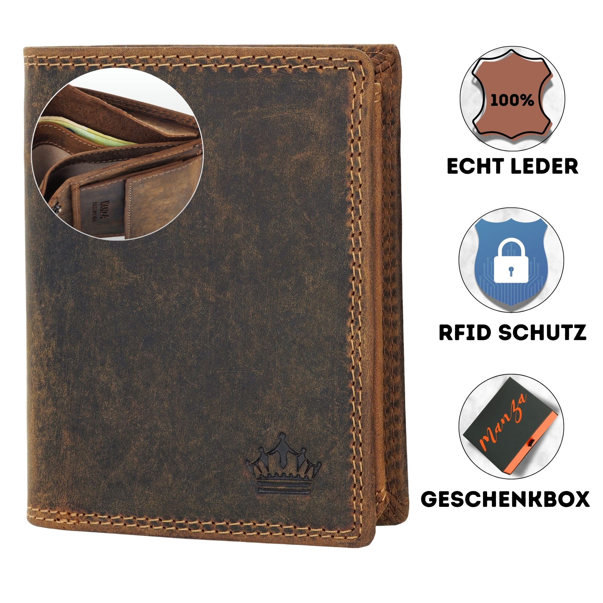 Manza Geldbörse Geldbörse Herren Braun mit RFID Schutz, Geheimfach und Gesc günstig online kaufen