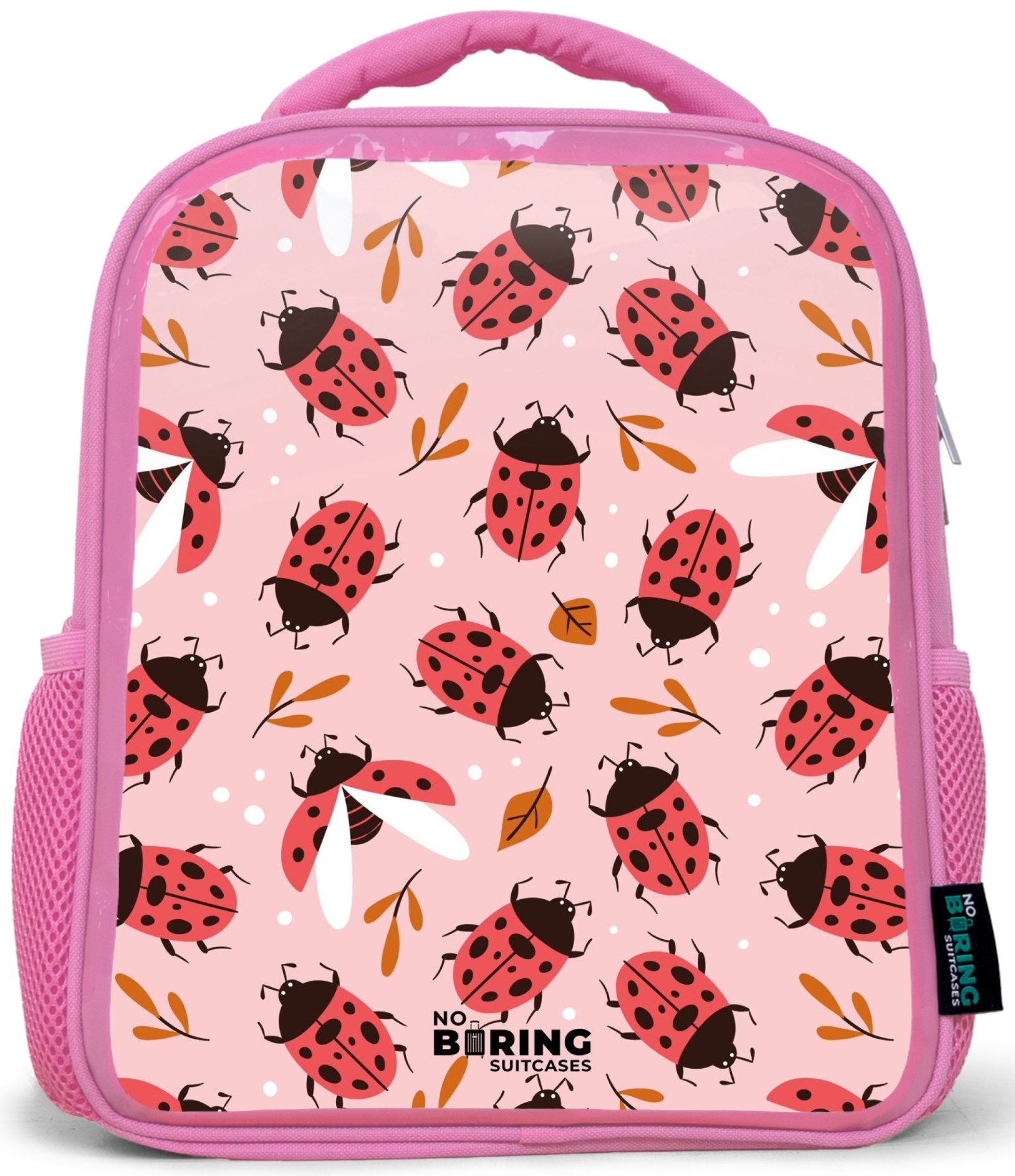NoBoringSuitcases.com© Rucksack Rosa - Rote Marienkäfer auf rosa Hintergrund, Kinderrucksack, Schulrucksack, Freizeitrucksack, Mädchen, Kindergarten