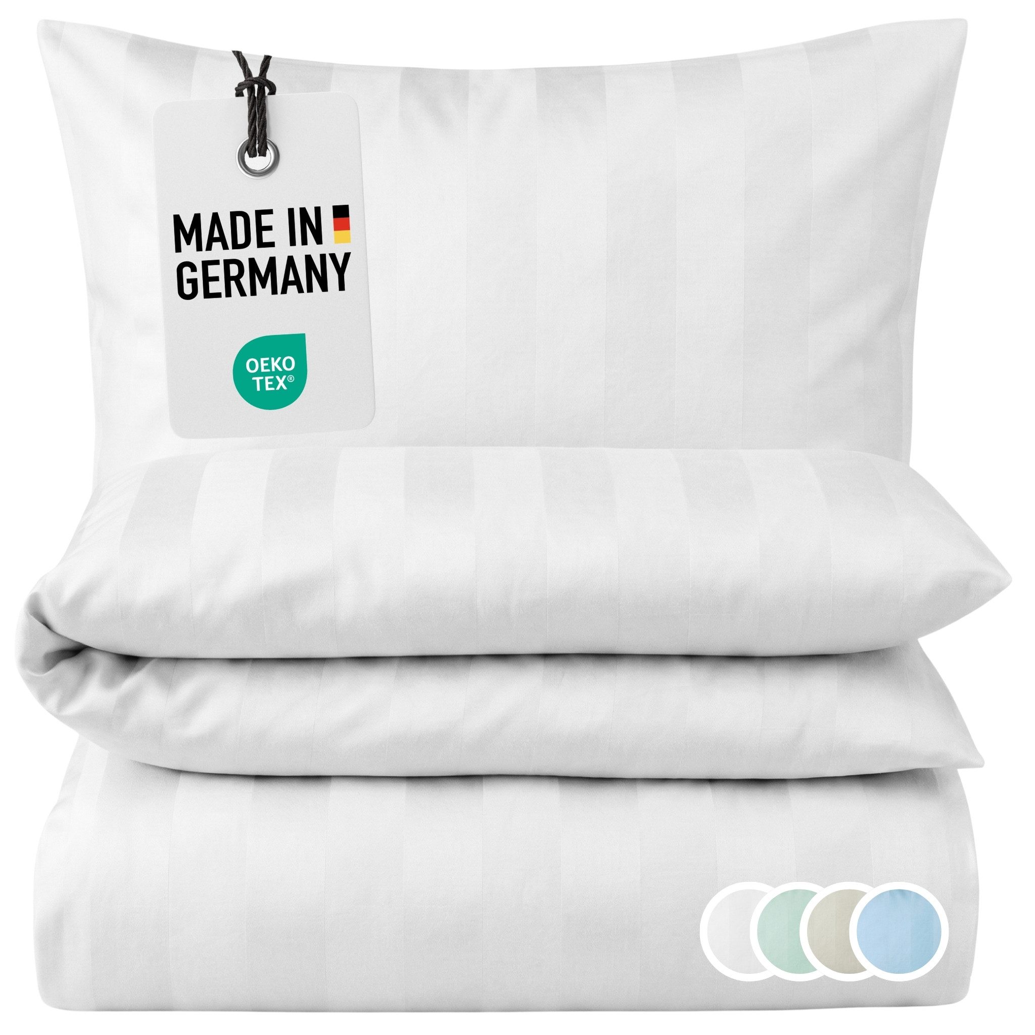 Carpe Sonno Bettwäsche Damast 135x200 155x220 Streifen Baumwolle elegante Hotel Bettwäsche, Damast, 2 teilig, Klassische Bettwaren Allergiker Bettbezug Set Reißverschluss