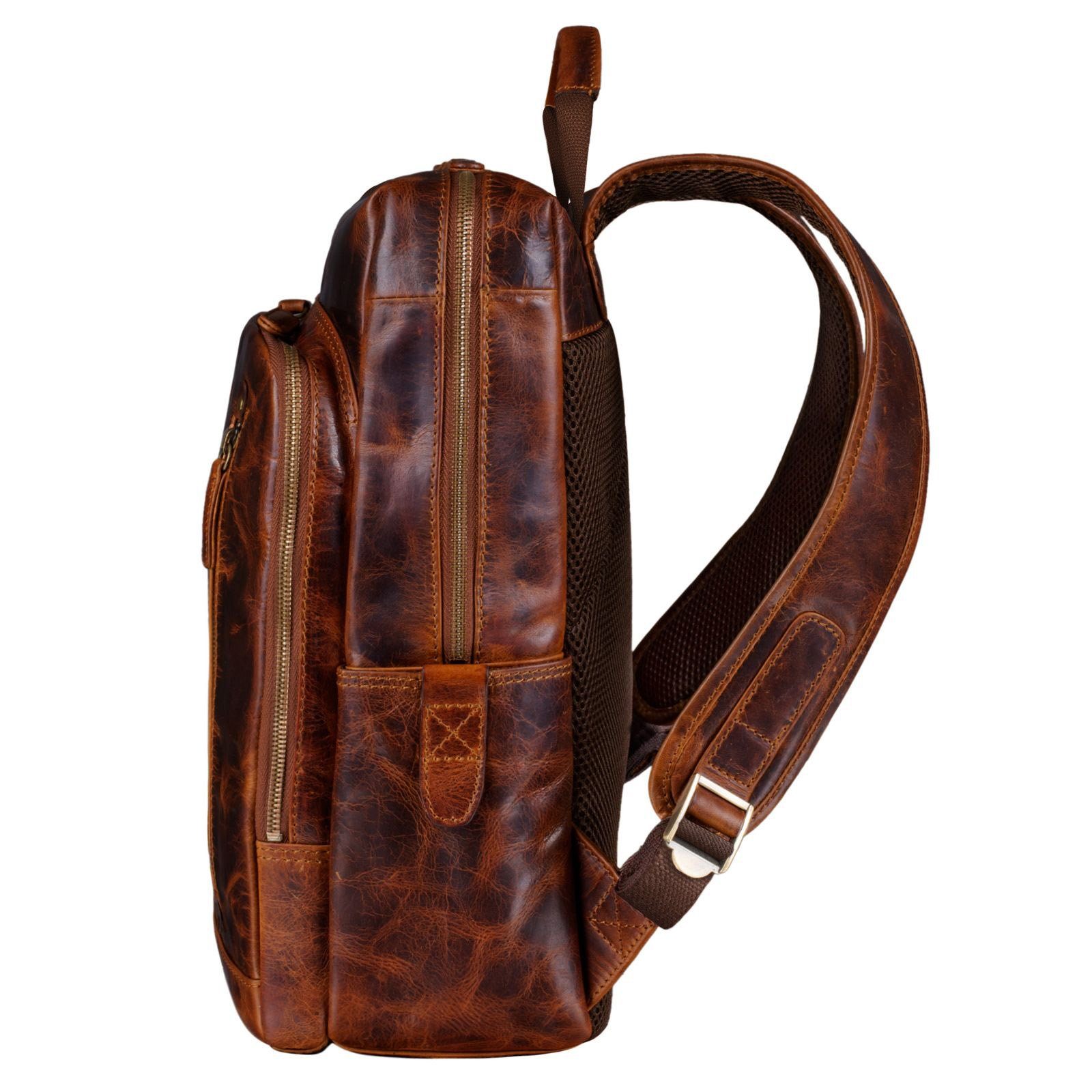 kara Herren Lederrucksack cognac Notebook-Rucksack Business "Johnson" STILORD -