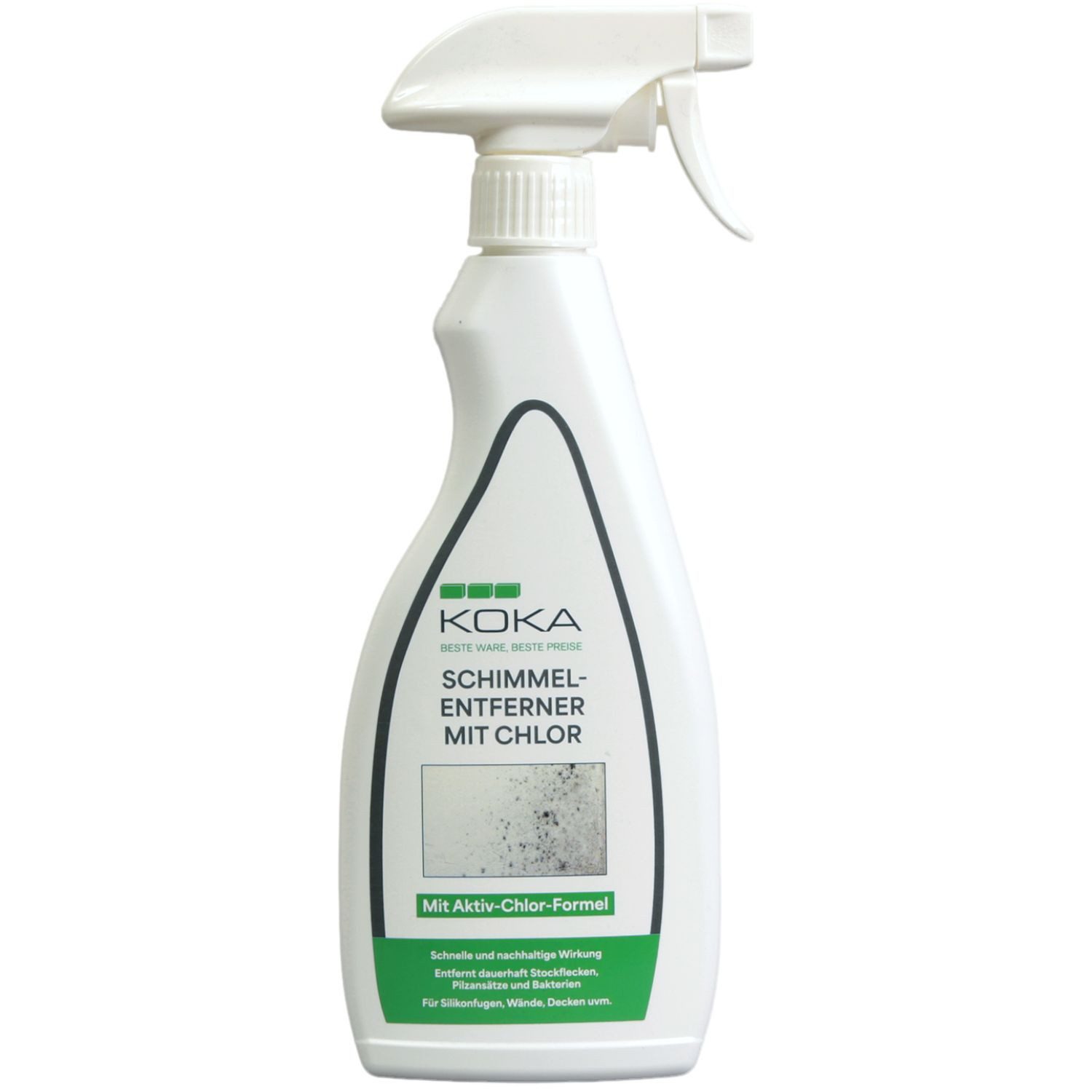 KOKA Schimmelentferner mit Aktiv Chlor 500ml Flasche Schimmelentferner (1-St. 1x Flasche Anti Schimmel-Spray Schimmel-Reiniger Bleich-Effekt Wand Boden Fugen)