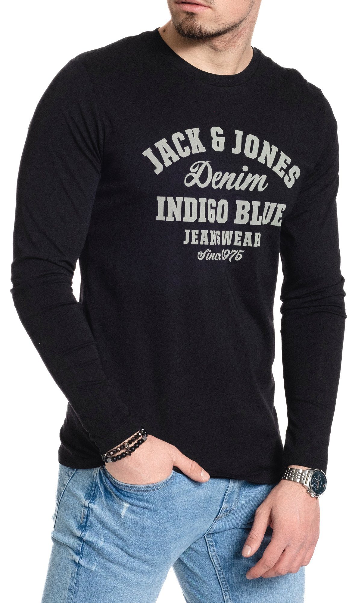 Jack & Jones Langarmshirt stilvolles Regular Fit Longsleeve mit Printdruck Bequemes Oberteil aus Baumwolle mit Rundhalsausschnitt – Bild 4 von 5