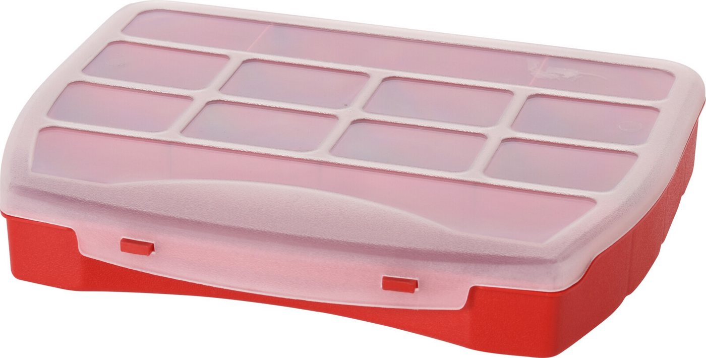 Koopman Aufbewahrungsbox Multibox 12 Fächer Sortieren Deckel (Stück, 1 St., Packung), Rot, Klappdeckel, 25x20x4cm, Robust, Durchsichtig