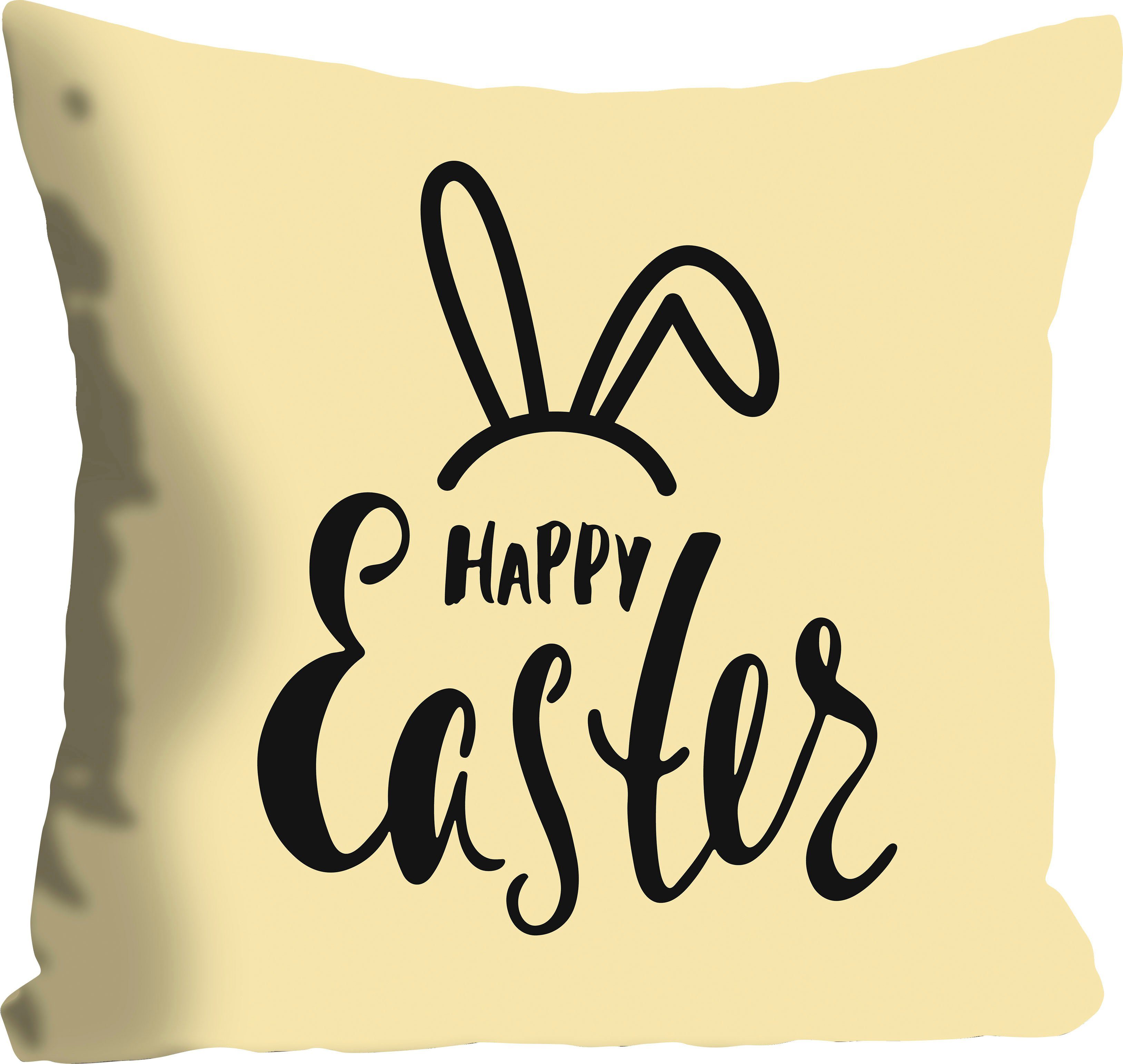 1 österlichen Dekokissen Kissenhülle Easter Füllung, yellow, mit Stück Schriftzug, ohne einem queence Happy