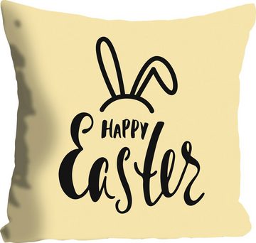 queence Dekokissen Happy Easter yellow, mit einem österlichen Schriftzug, Kissenhülle ohne Füllung, 1 Stück