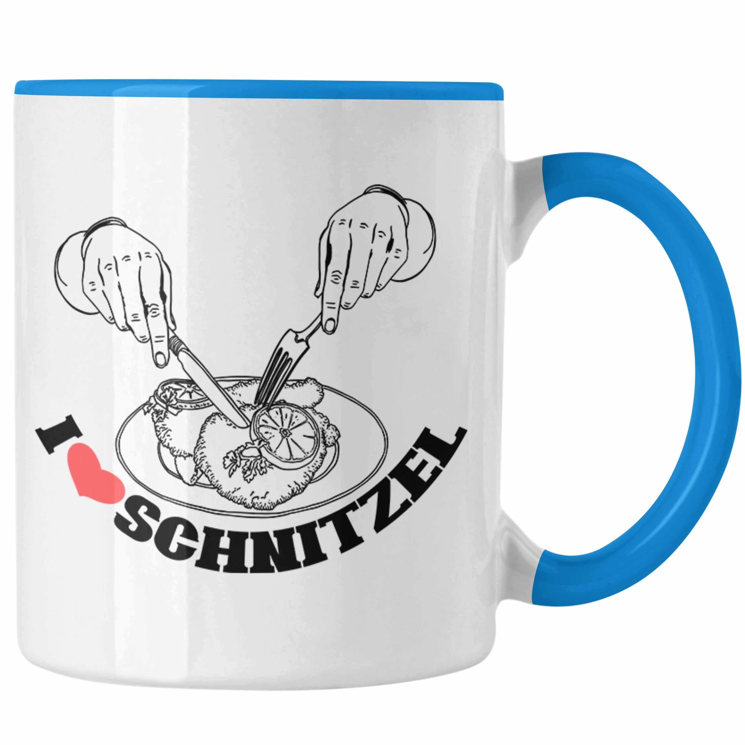 Trendation Tasse Schnitzel-Tasse Geschenk für Schnitzel-Liebhaber Blau