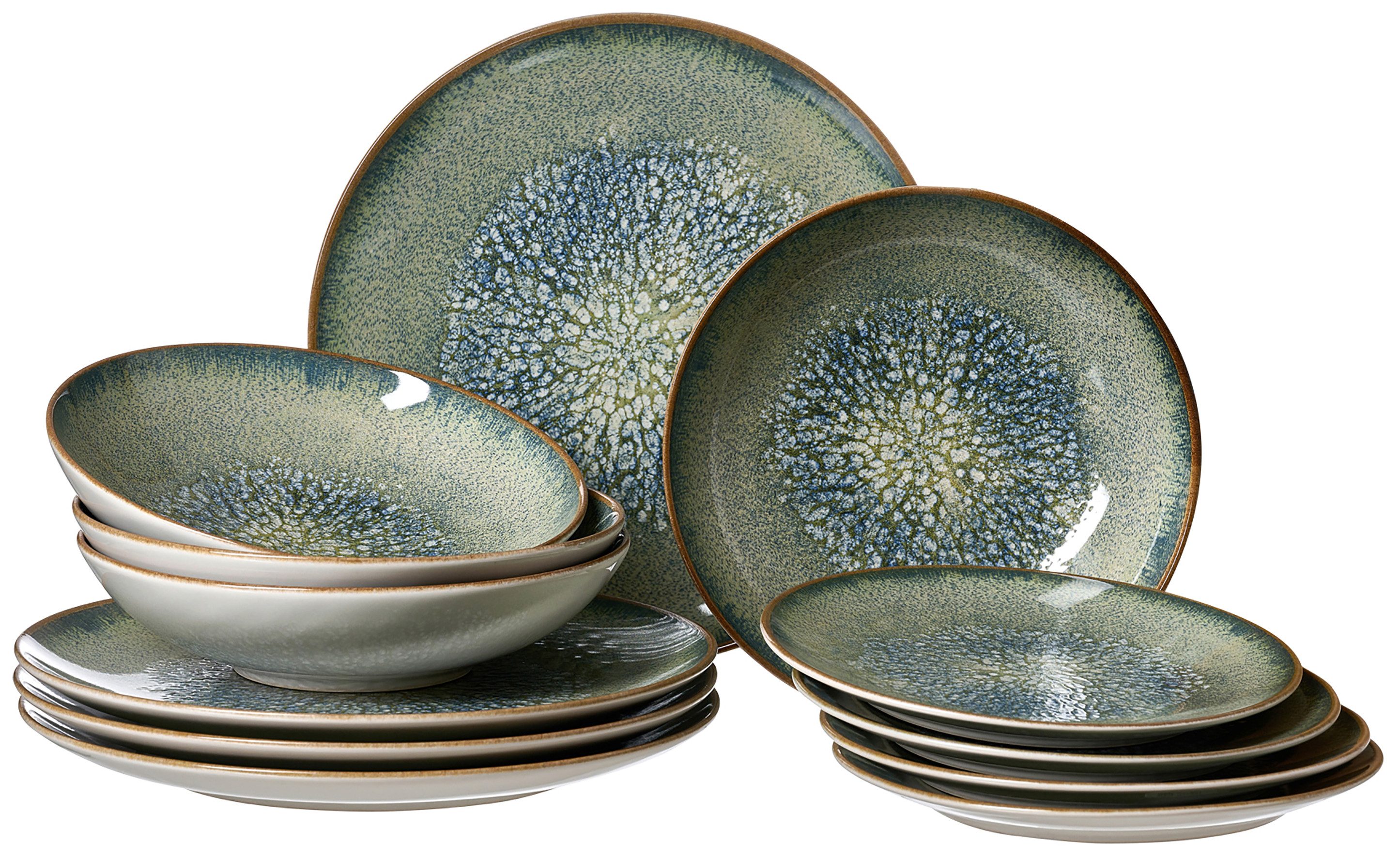 Ritzenhoff & Breker Teller-Set Verde (12-tlg), 4 Personen, Steinzeug