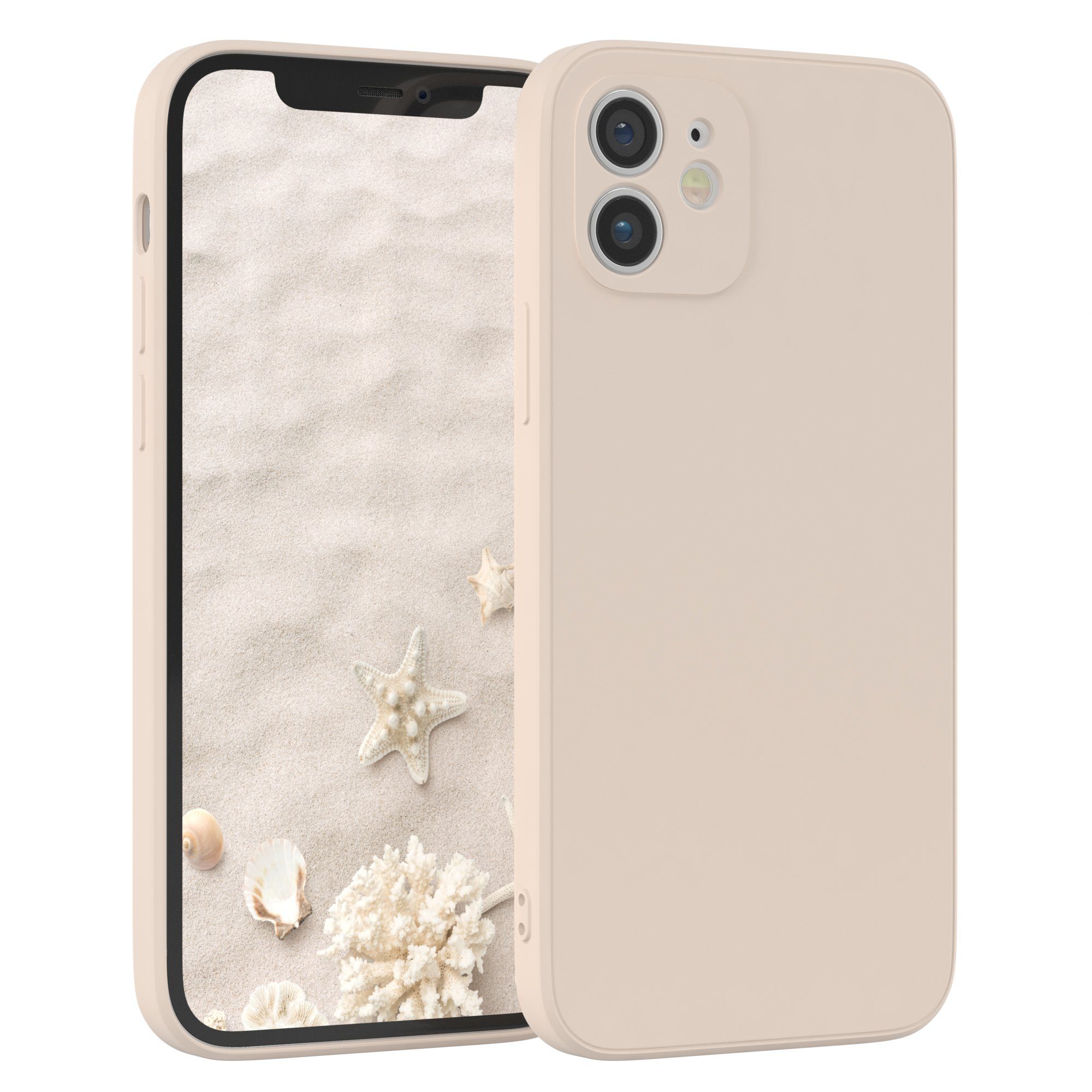 EAZY CASE Handyhülle TPU Hülle für Apple iPhone 12 6,1 Zoll, Bumper Case Matt Slimcover Silikonschutzhülle elastisch Taupe / Beige