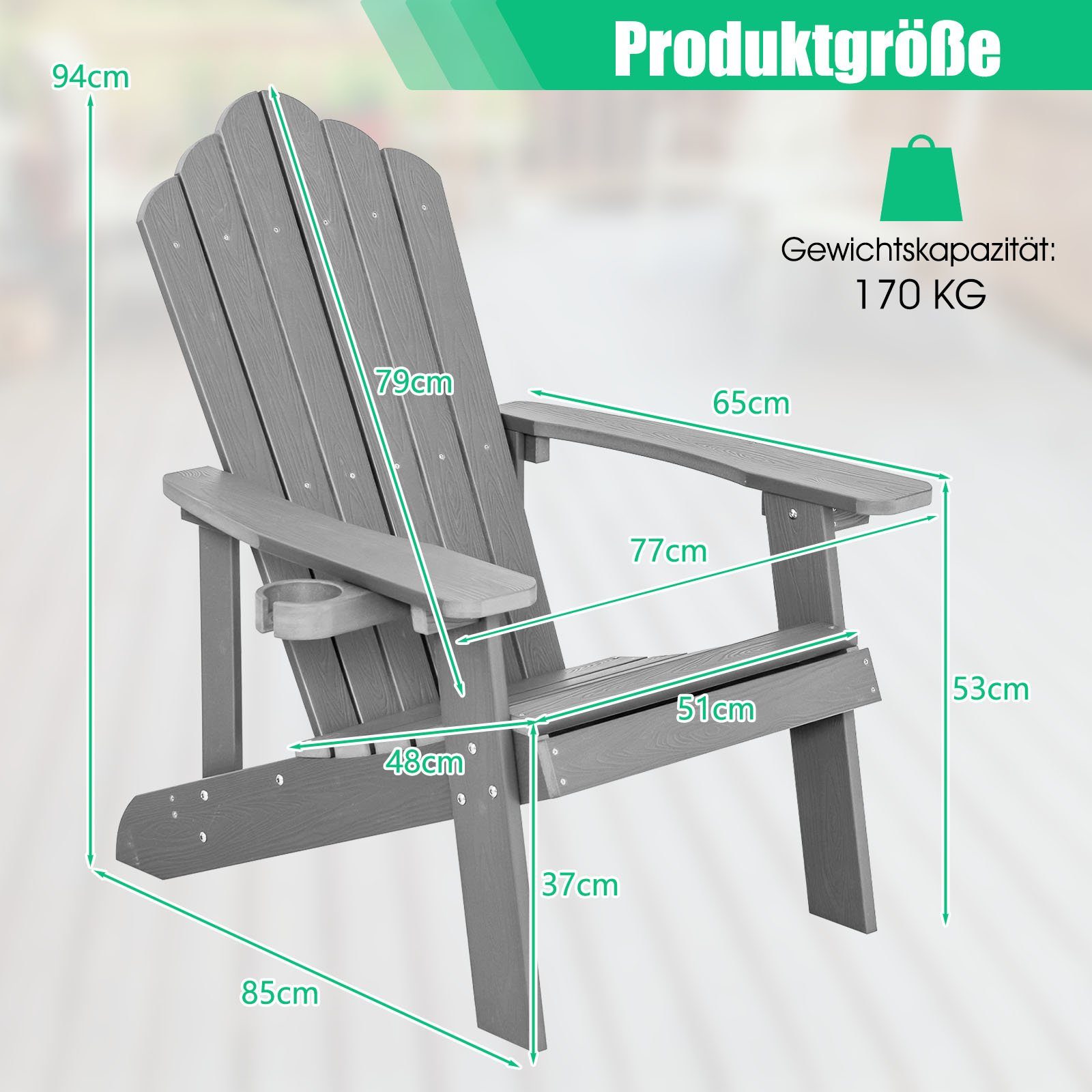 COSTWAY Gartenstuhl Adirondack Stuhl, mit Getränkehalter, günstig online kaufen