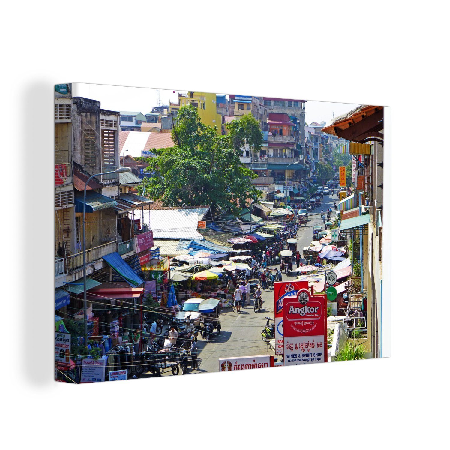 cm Kambodschas Aufhängefertig, Asien, 30x20 Leinwandbild OneMillionCanvasses® Markt Penh Der von in (1 Leinwandbilder, Wanddeko, Wandbild St), Phnom