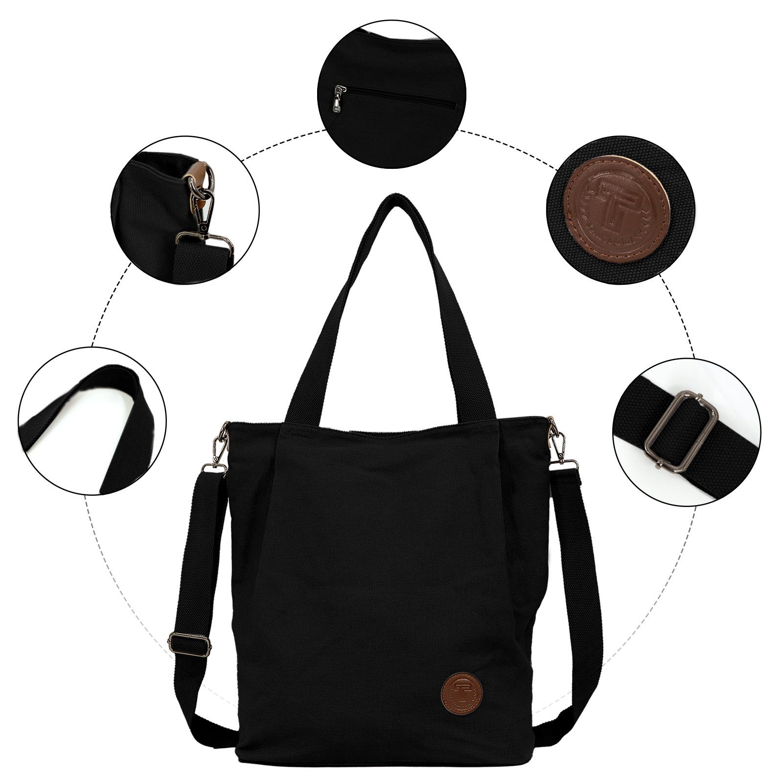 Umhängetasche, Casual Groß TAN.TOMI Canvas Multifunktionale Bag Crossbody Schultertasche, Handtasche, Verkehrss schwarz Umhängetasche