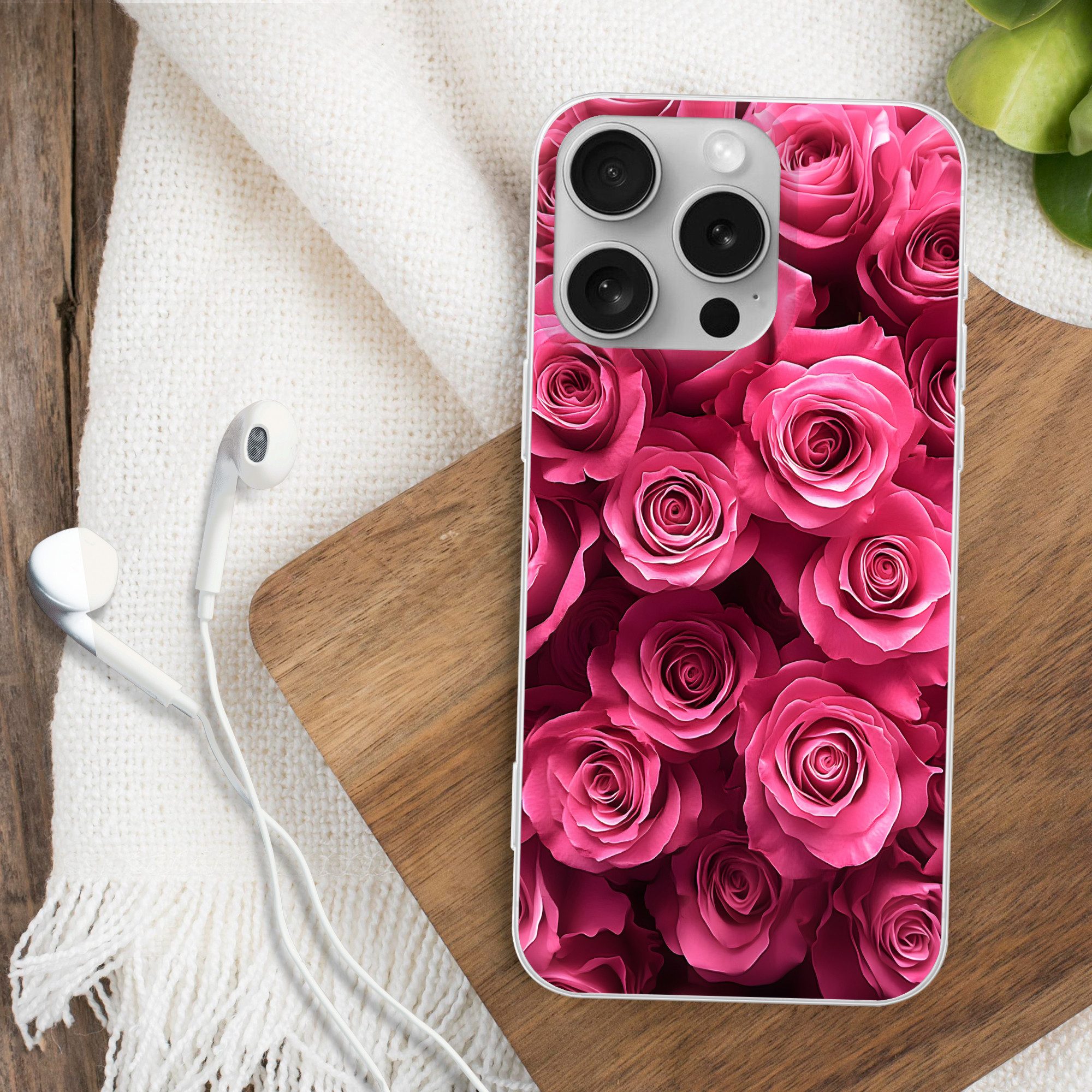 MuchoWow Handyhülle für Apple iPhone 16 Pro Rosen - Rosa - Blume, Smartphone-Bumper, Print, Handy Schutzhülle Dünn