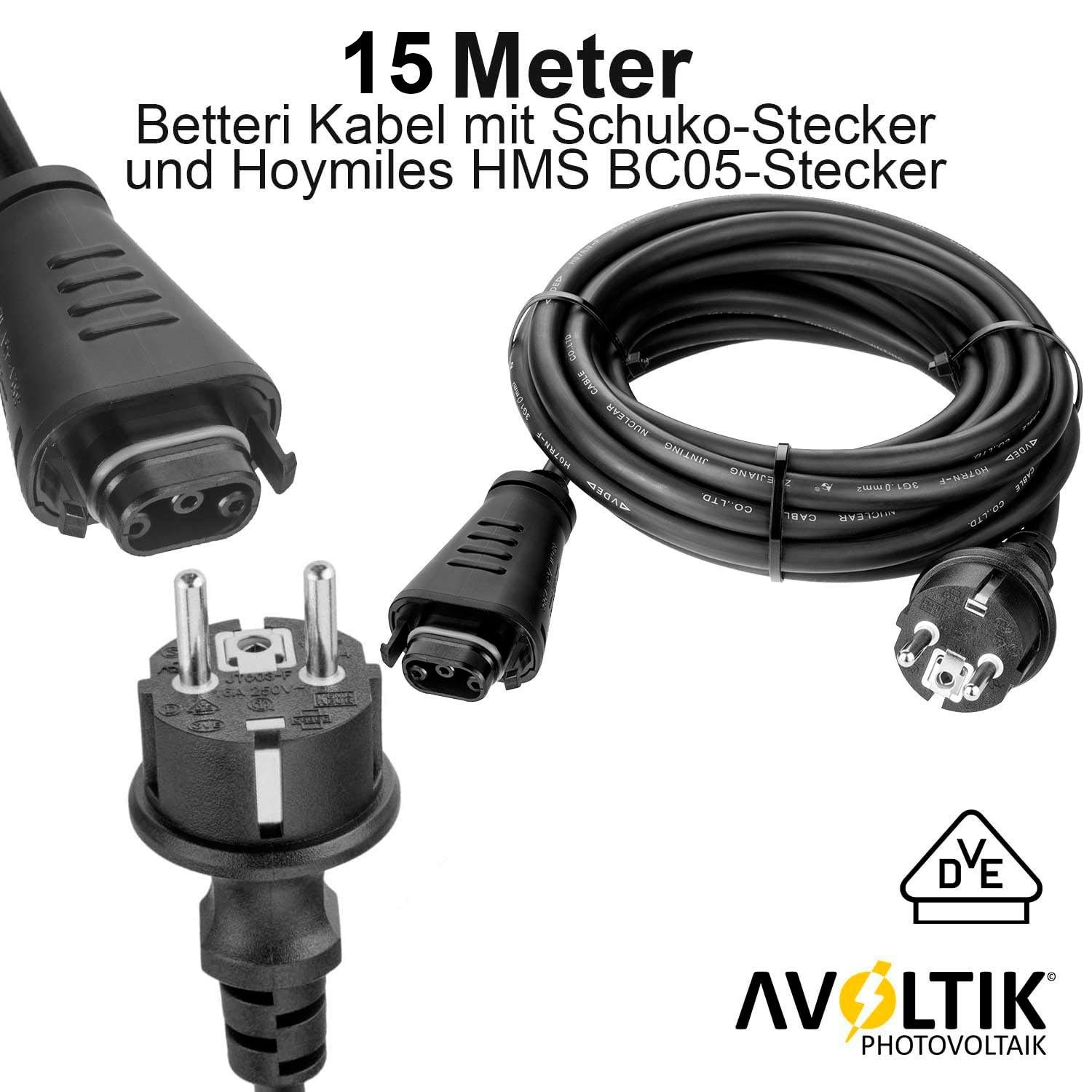 avoltik Betteri Kabel Schuko mit Hoymiles Stecker 3-15m Solar Steckdose Netz Solarkabel, (1500 cm), Netz-Anschlussleitung mit Hoymiles Stecker auf Schuko-Steckd – Bild 2 von 5