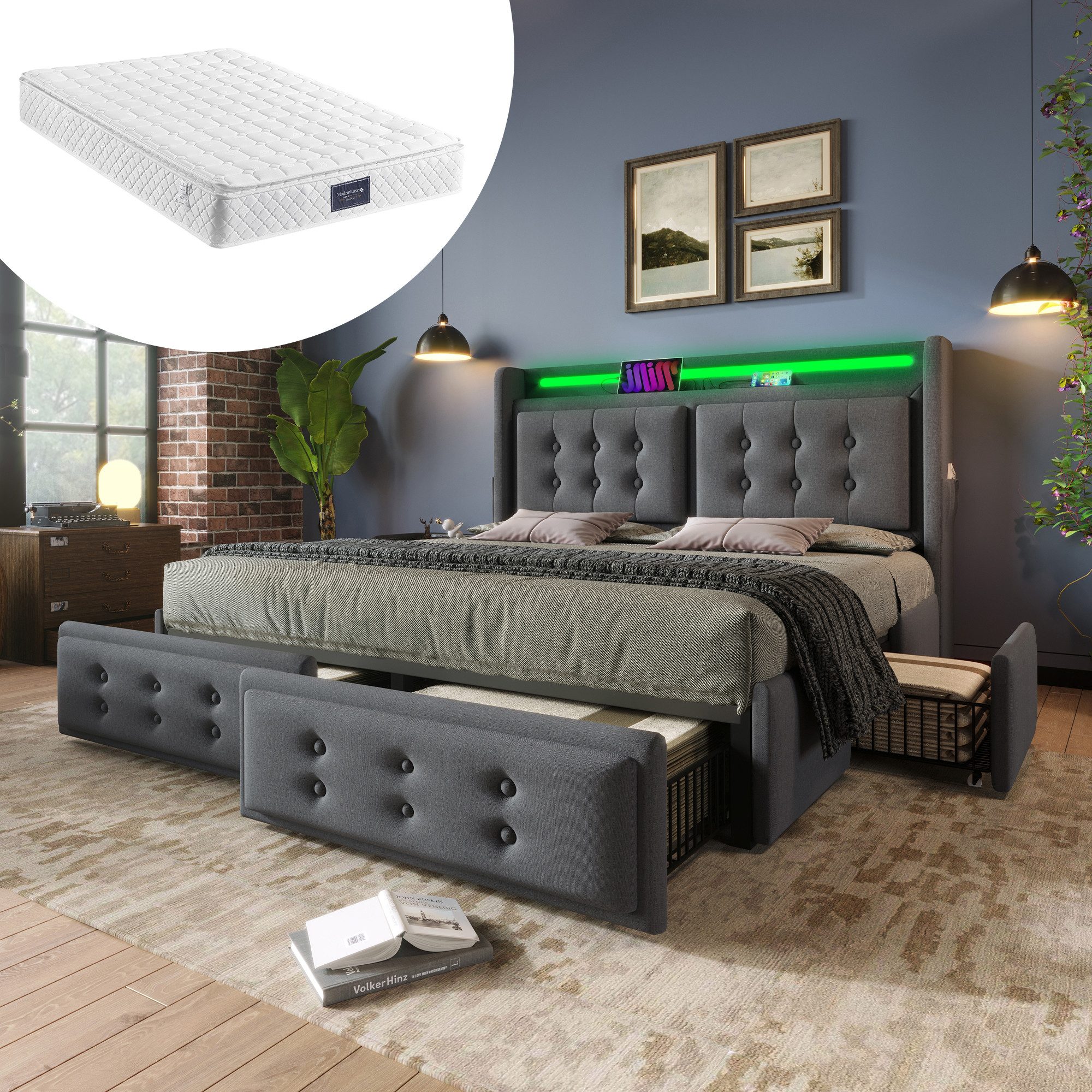 HAUSS SPOLE Polsterbett 140x200cm mit Led, günstig online kaufen