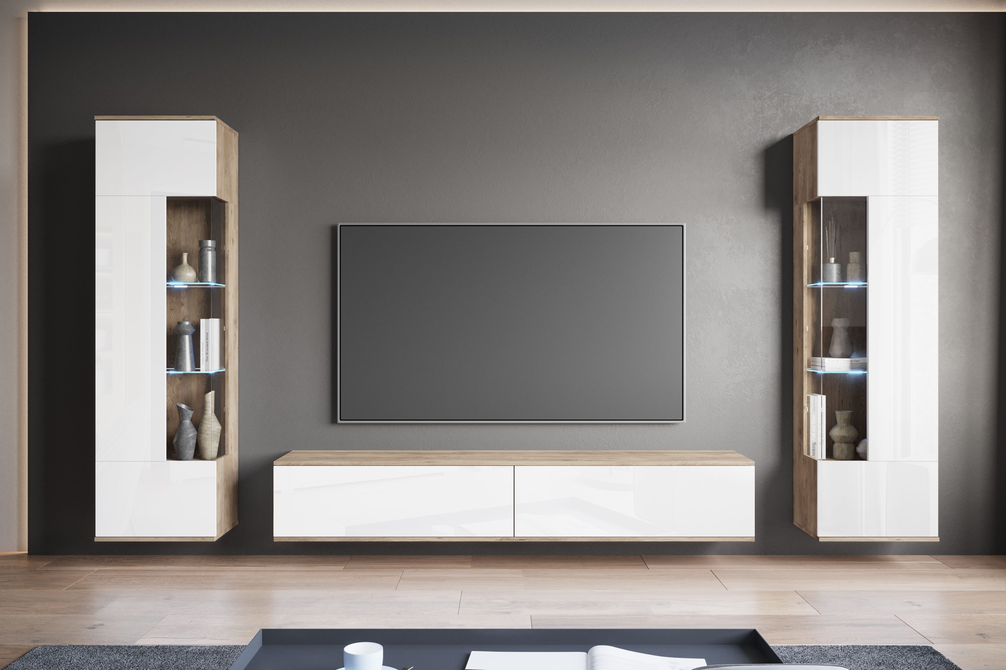 INOSIGN Wohnwand Kenia, Vitrine Türanschlag links/rechts wechselbar, (3-St) günstig online kaufen