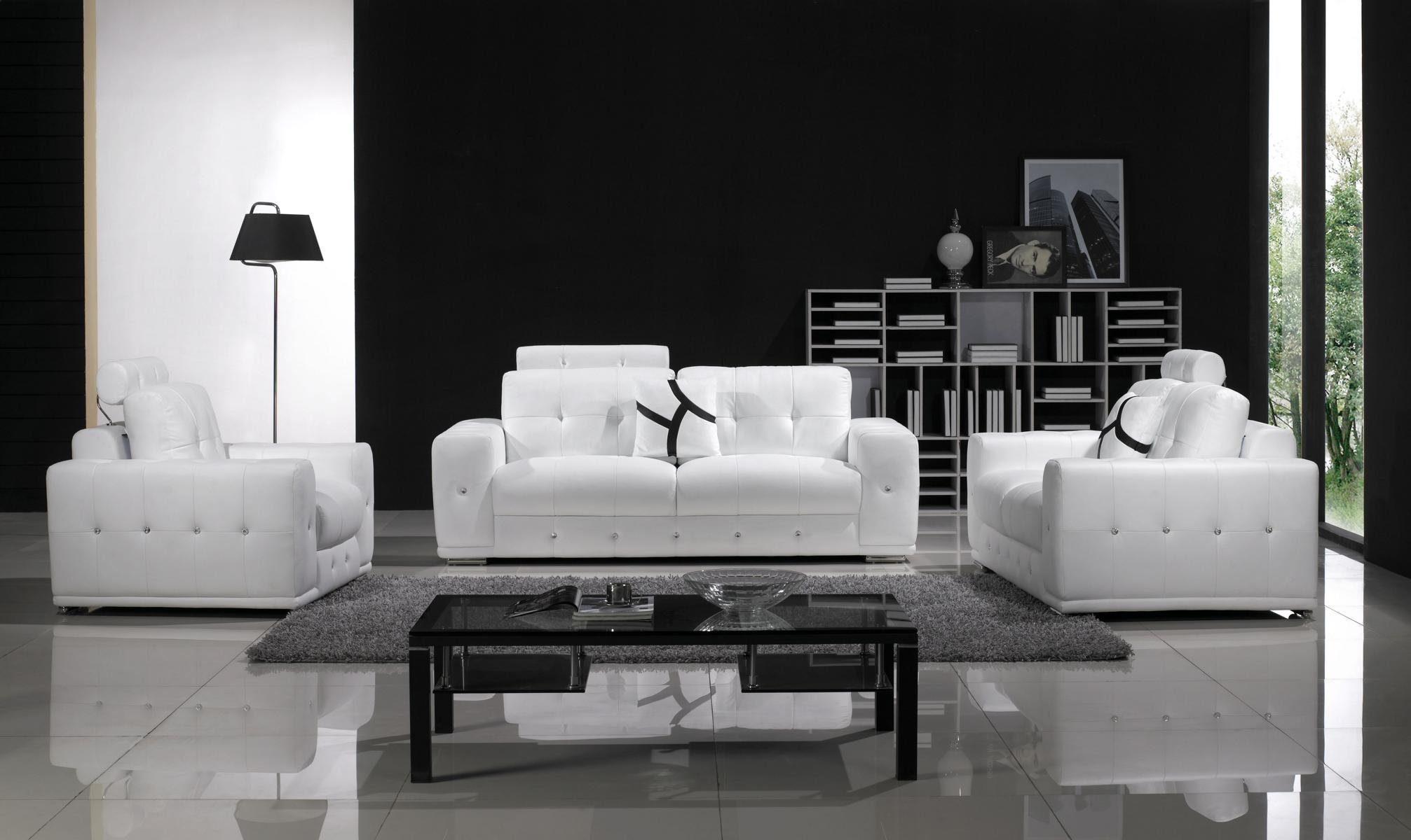 Polster Sofa Couchen 311 JVmoebel in Made Leder, Set Design Sofas Leder Weiß Sitzer Sofagarnitur Europe