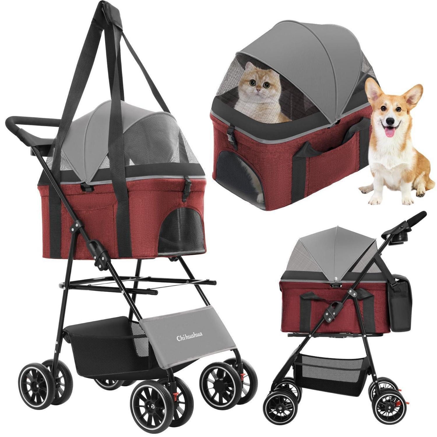LuxusKollektion Trolleyset Hundewagen Dunkelgrau+Rot
