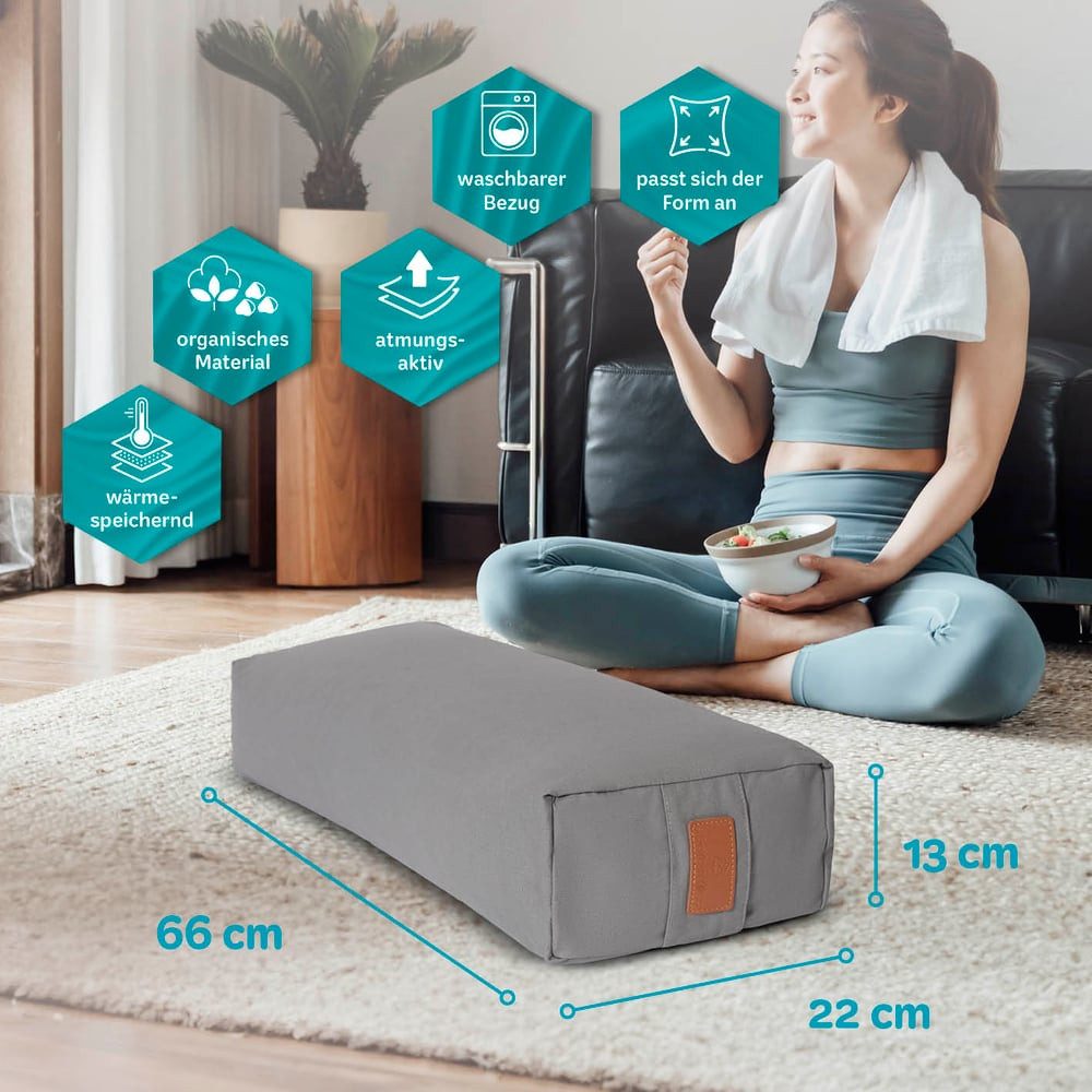 #DoYourYoga Yogakissen Yoga Bolster Paravati, gefüllt mit Bio-Buchweizenschalen,Yogakissen 67x22x13cm