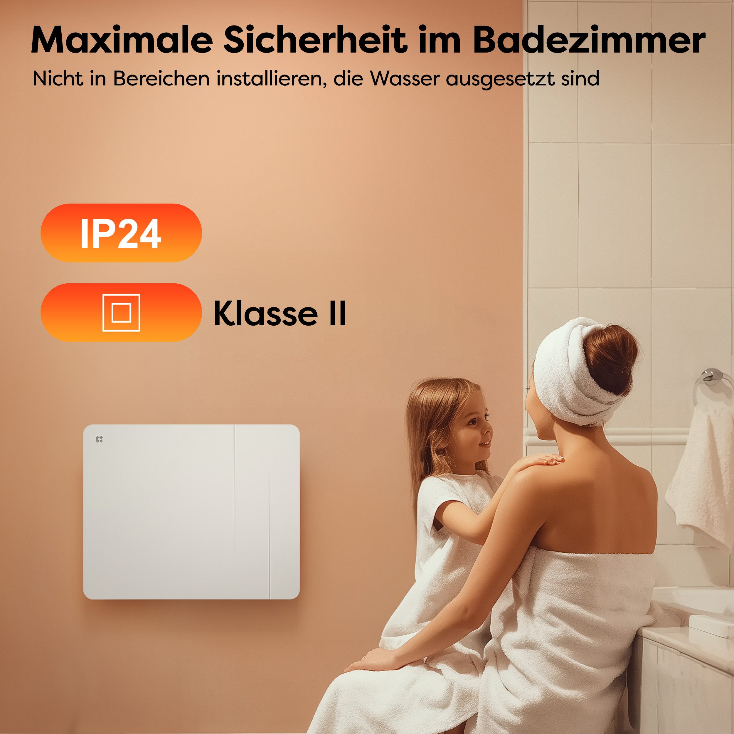 CIARRA Elektro-Heizkörper 1000–2000 W Keramik-Heizkörper+ Aluminium-Heizfolie mit WLAN, PID-Thermostat, App-Steuerung, 7-Tage-Programm, IP24, ca. 10 - 15 m² – Bild 5 von 5