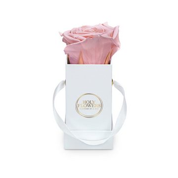 Kunstblume Eckige Rosenbox in weiß mit 1er Infinity Rose I 1- 3 Jahre haltbar Infinity Rose, Holy Flowers, Höhe 9 cm
