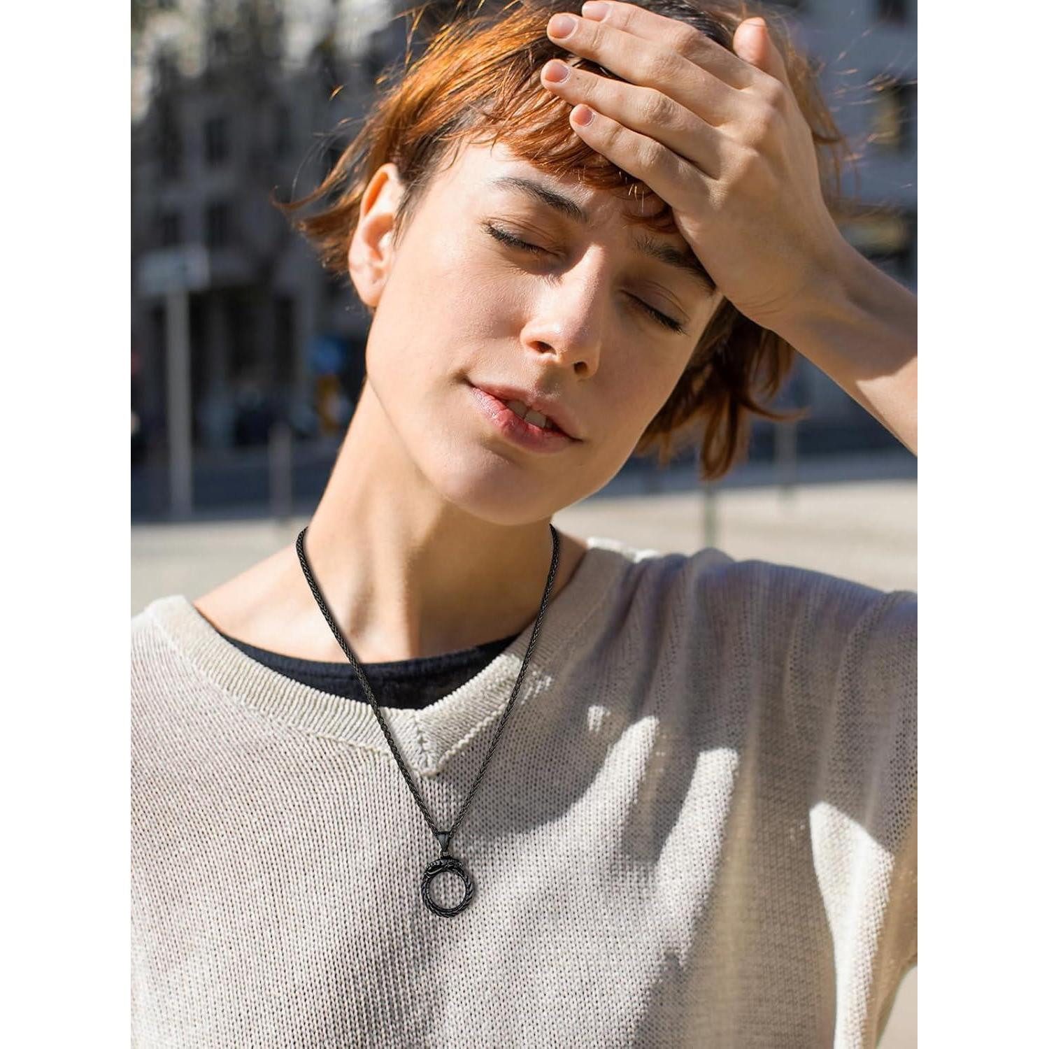 LuxusKollektion Kette mit Anhänger Halskette Herren Edelstahl Drachen Ouroboros Kette antik
