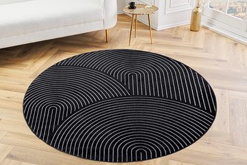 Teppich ILLUSION Ø160cm schwarz, riess-ambiente, rund, Höhe: 5 mm, Wohnzimmer · Baumwolle · Viskose · geometrisches Design · Kurzflor