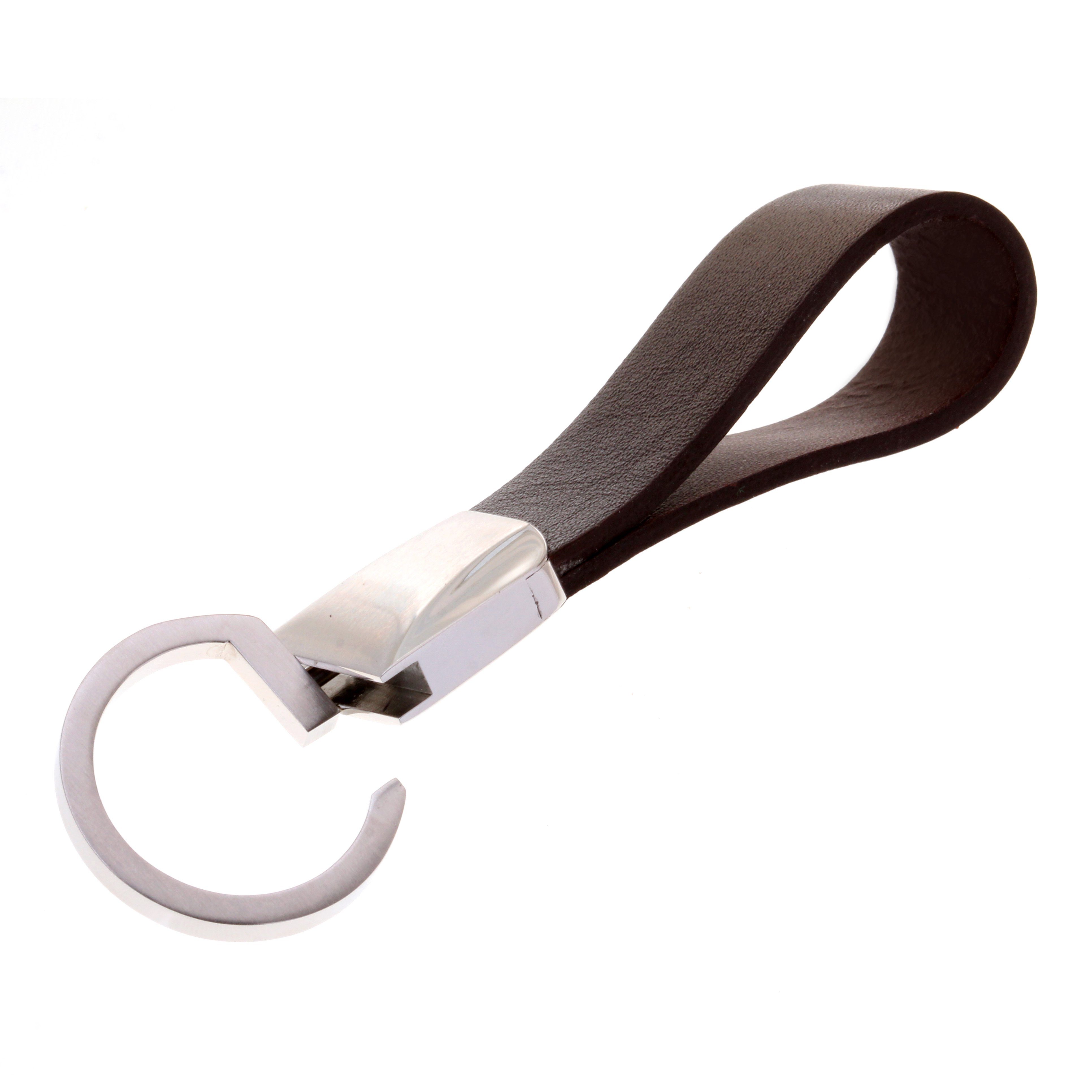 Karisma Schlüsselanhänger Herren Leder Hochwertige Lederschlaufe - Edelstahl Verschluss 316L, Mattiert KR88