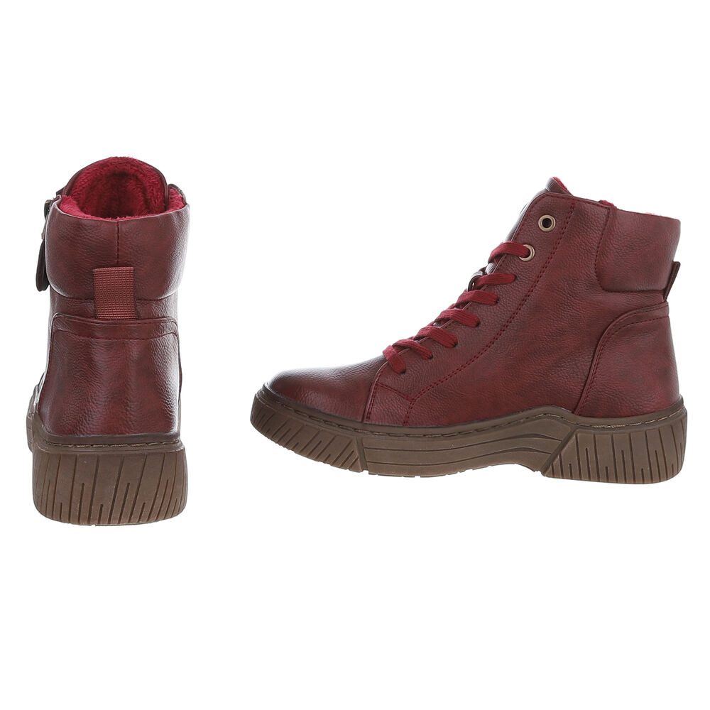 Ital-Design Damen Halbschuh mit Reißverschluss und Schnürung Schnürstiefelette (90598675) Flach Stiefeletten in Weinrot – Bild 5 von 5