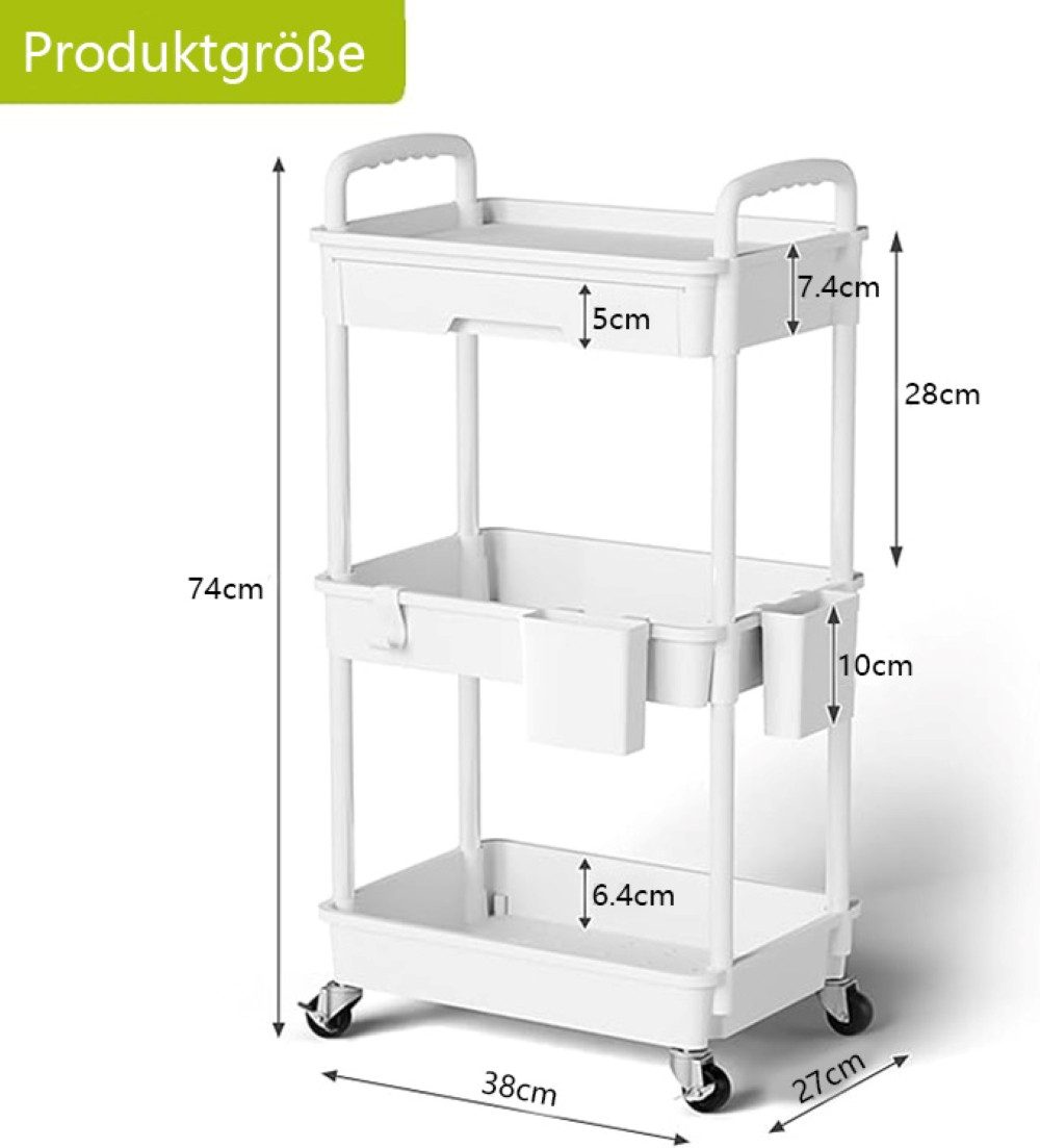 SPACEKEEPER Servierwagen 3-stöckiger Rollwagen mit Schublade – Badorganizer & Küchenorganizer, (1 St), Mobiler Aufbewahrungswagen für enge Nischen, Küche & Wäscherei