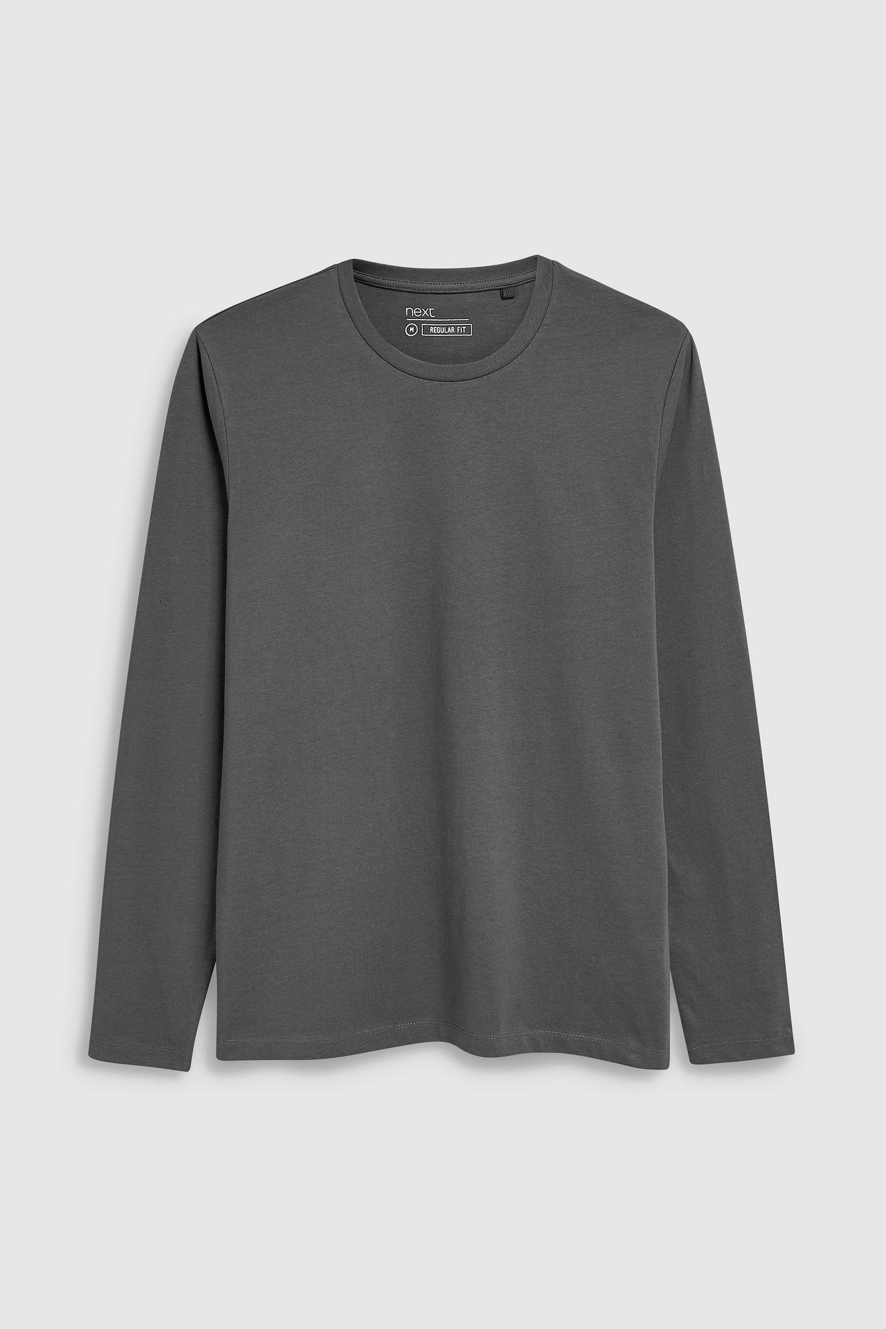 Next Regular Fit Charcoal (1-tlg) Grey Rundhalsshirt – Langarmshirt