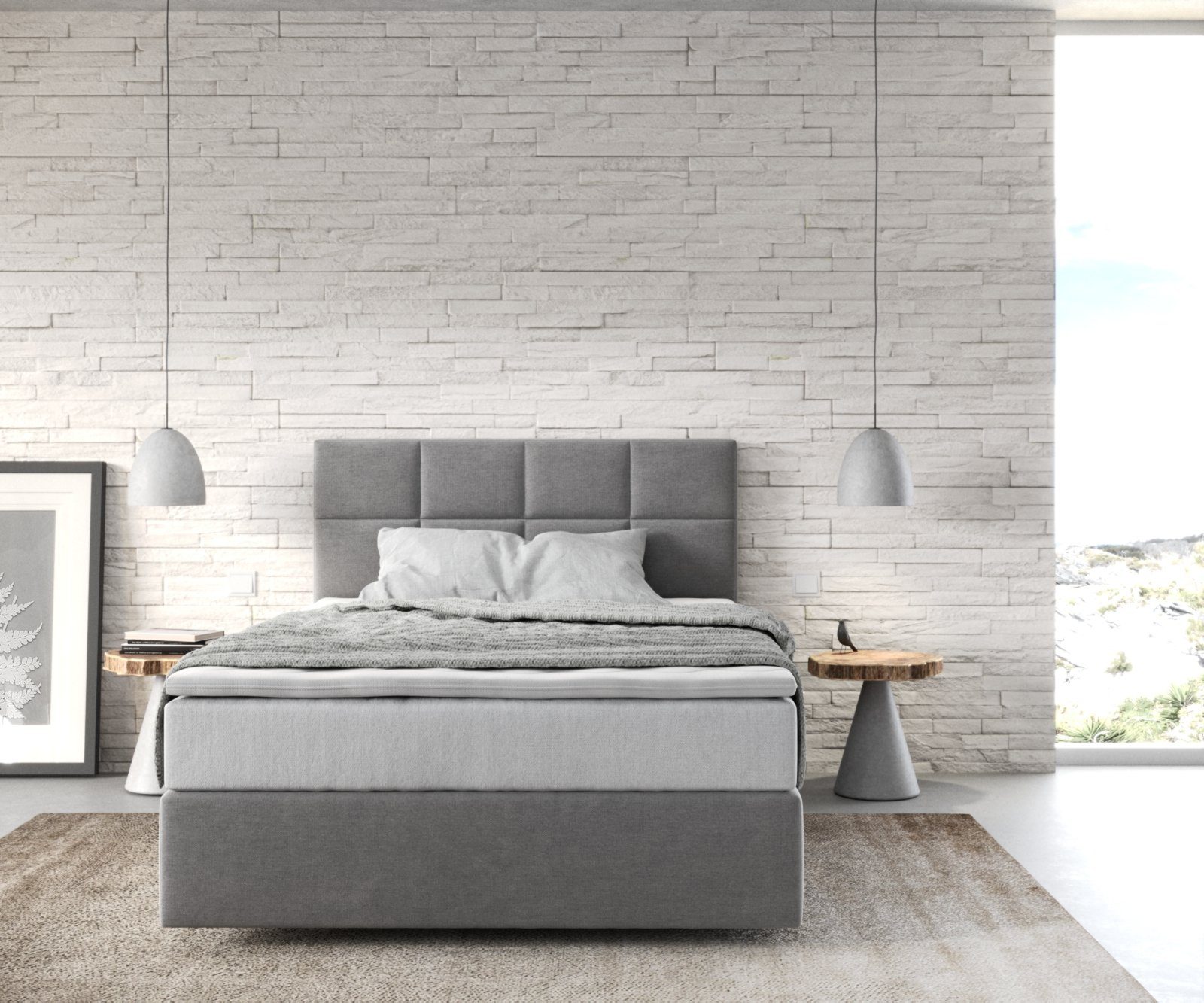 DELIFE Boxspringbett Dream-Fine, Mikrofaser Grau 120x200 günstig online kaufen