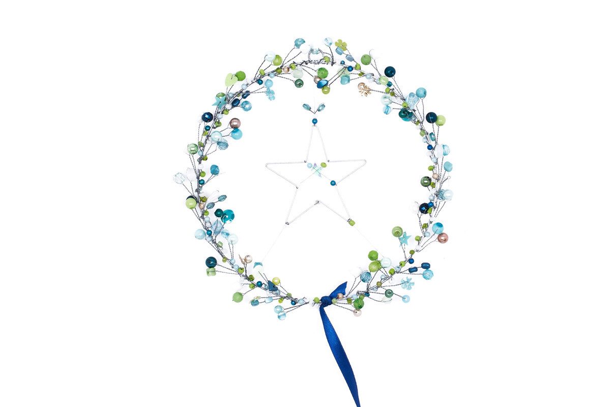 Overbeck And Friends Dekokranz Perlen Deko Kranz mit Stern Nordic, handgefertigt ca. Ø 17 cm (Stern ca. 7 x 7 cm)