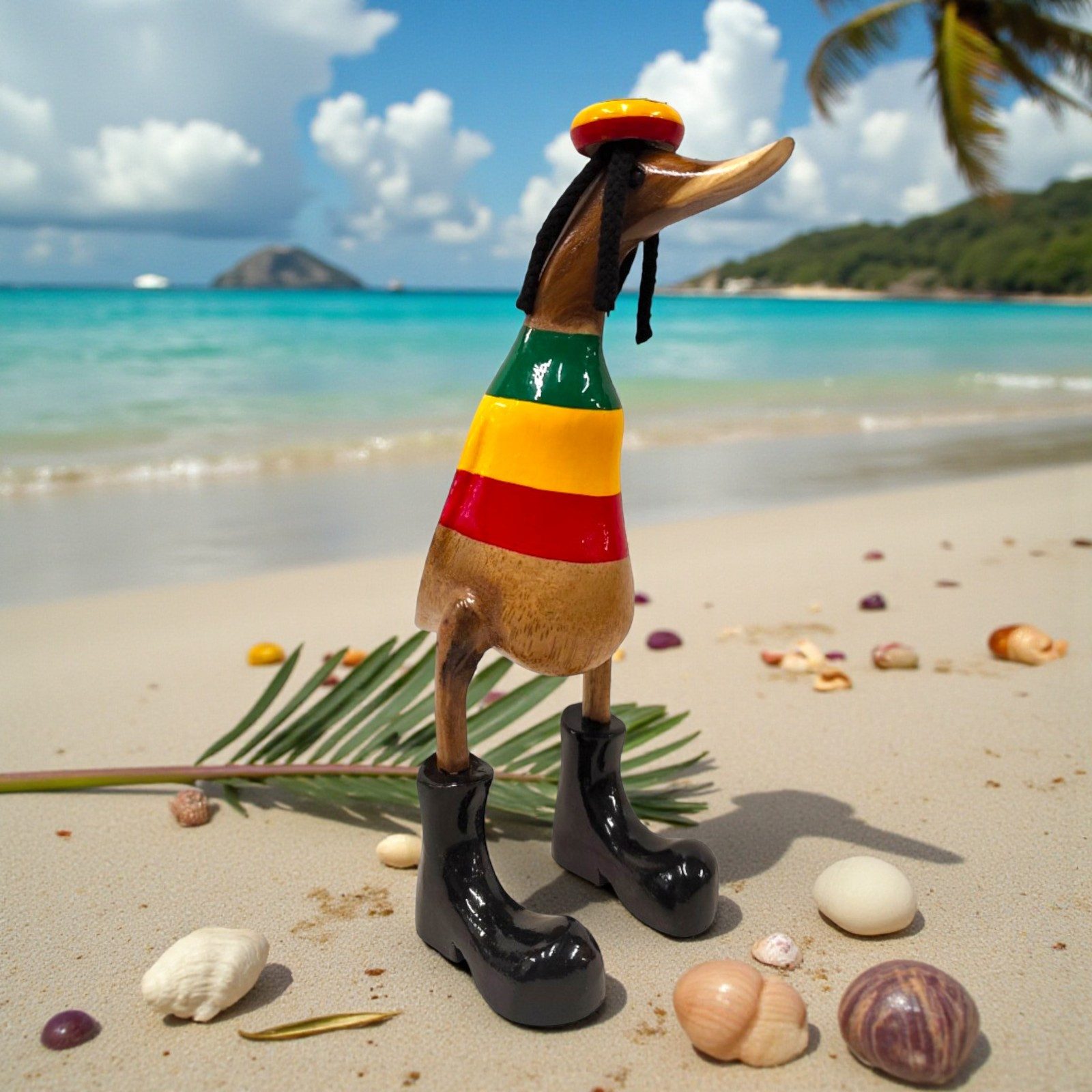 Kinaree Dekofigur Deko Rasta Ente aus Bambus Holz Deko, Naturprodukt, Unikate, Handmade