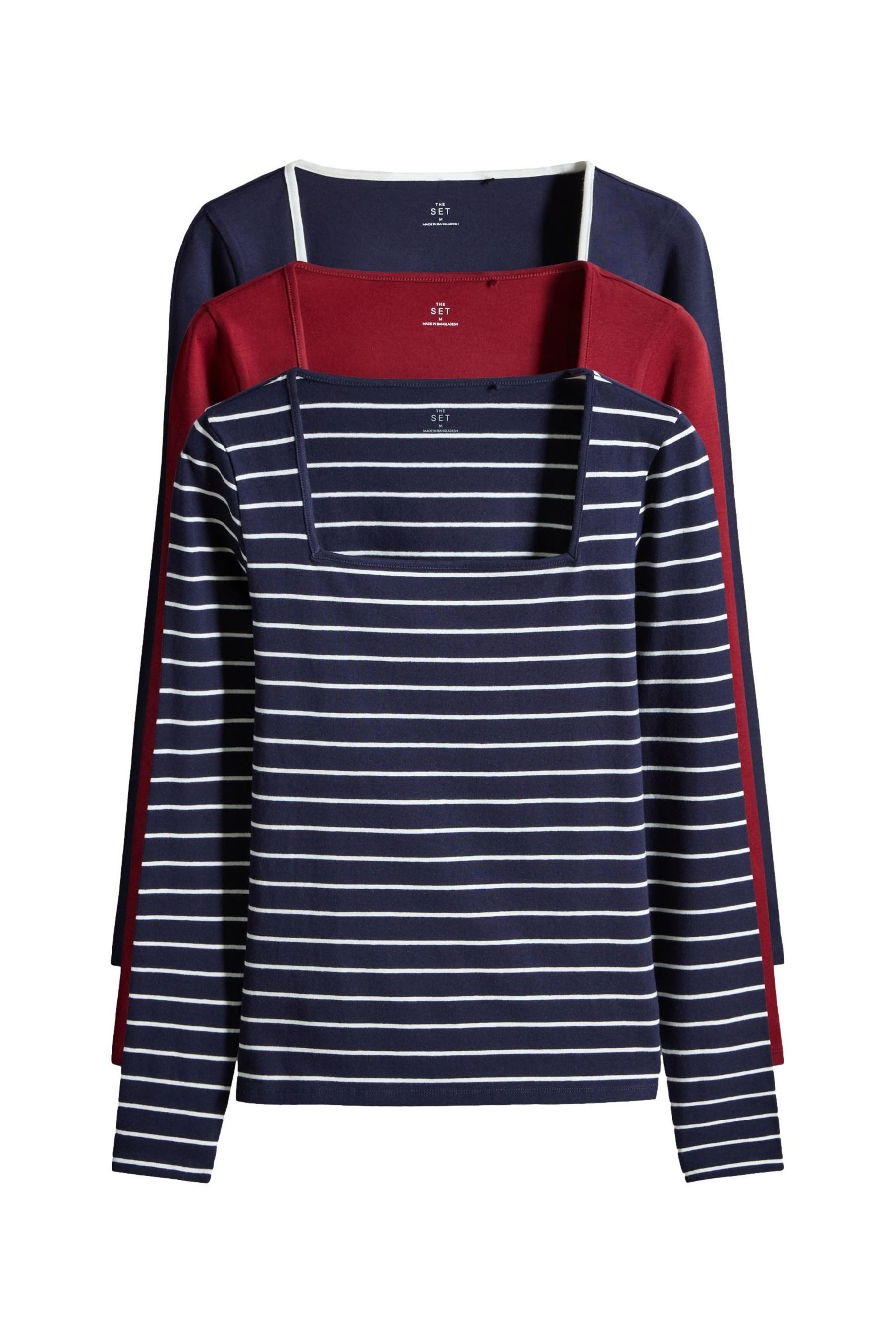 The Set Langarmshirt 3 x The Set Langarmshirts mit eckigem Ausschnitt (3-tl günstig online kaufen