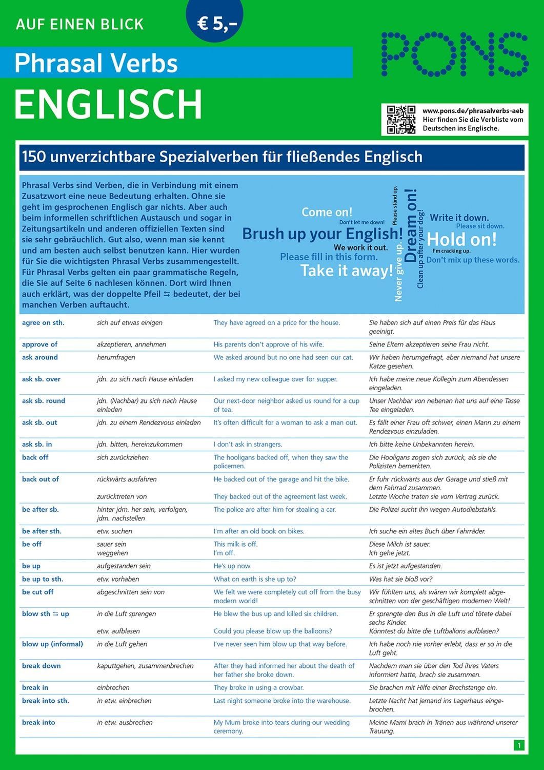 Schulbuch PONS Phrasal Verbs auf einen Blick Englisch 150 unverzichtbare Spezial Sheila McBride