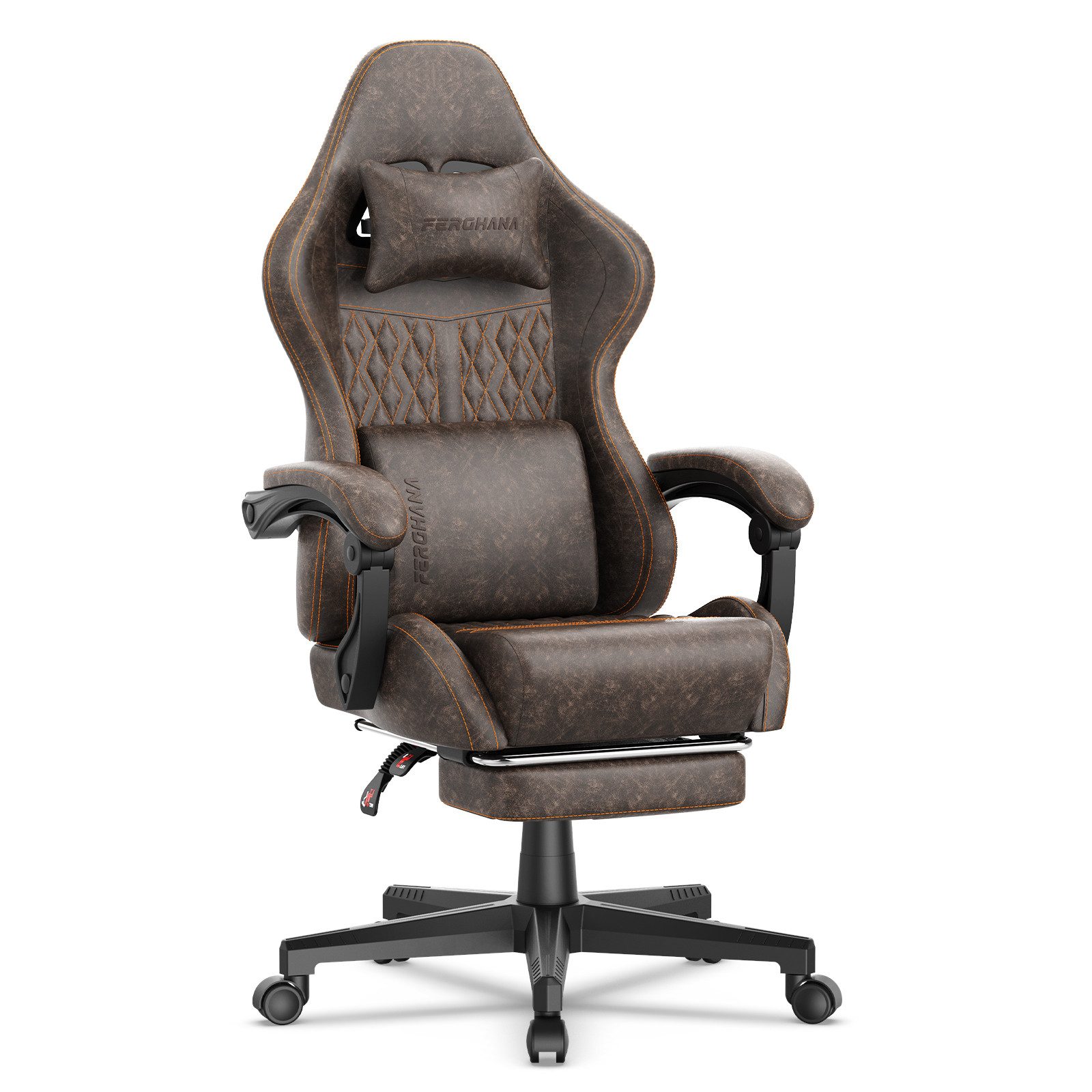 Ferghana Gaming-Stuhl Ergonomisch,Racing Gamer Sessel mit Fußstütze, Lendenkissen,Kopfkissen (Packung), PU Leder Computerstuhl, 360° drehbar