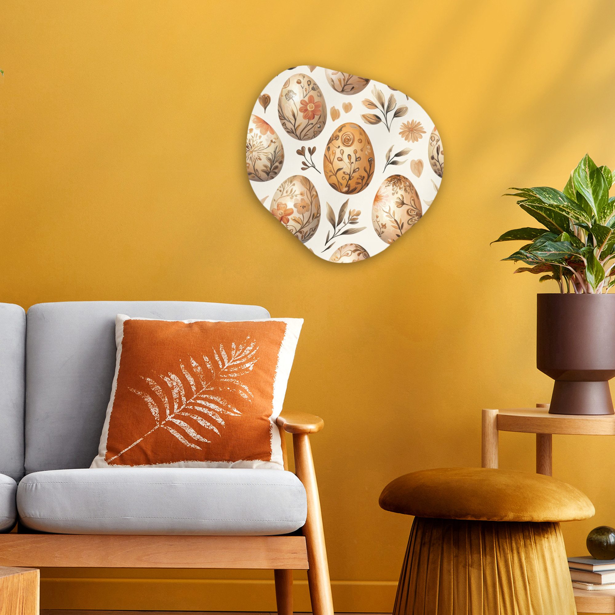 MuchoWow Gemälde Ostereier - Braun - Blumen, Fotodruck (1 St), Wandbild Abstrakt, Wohnzimmer Schlafzimmer Wanddekoration, 40x40 cm