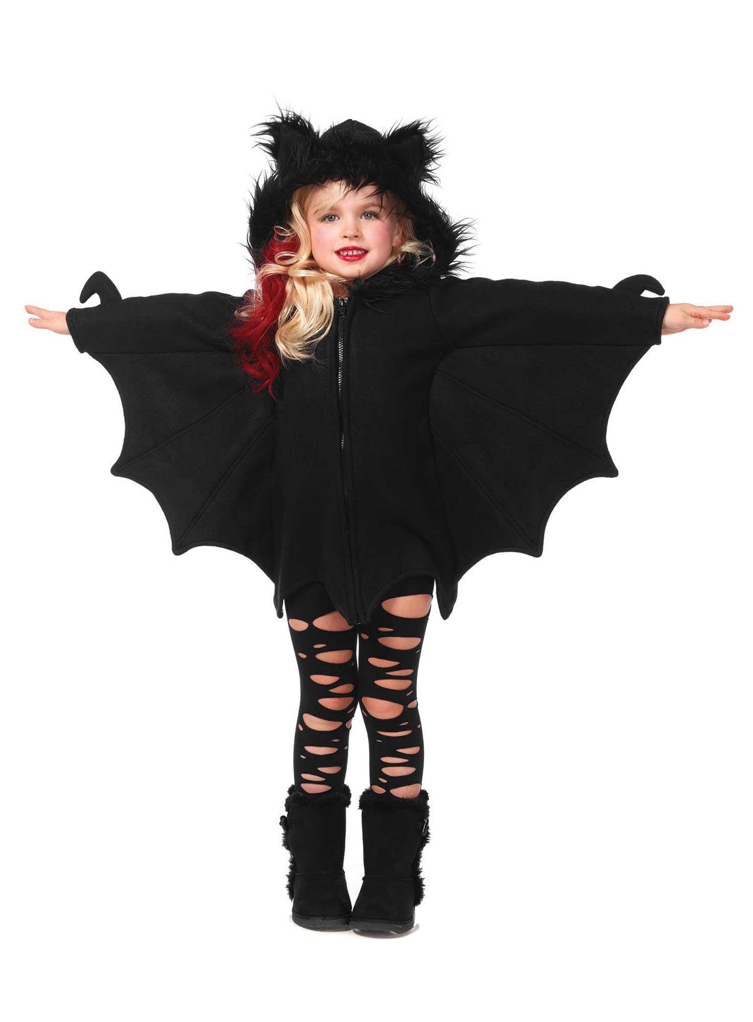 Leg Avenue Kostüm Freche Fledermaus Halloween Kostüm Kinder Mädchen, Niedliche Панельная обшивка mit flauschiger Kapuze